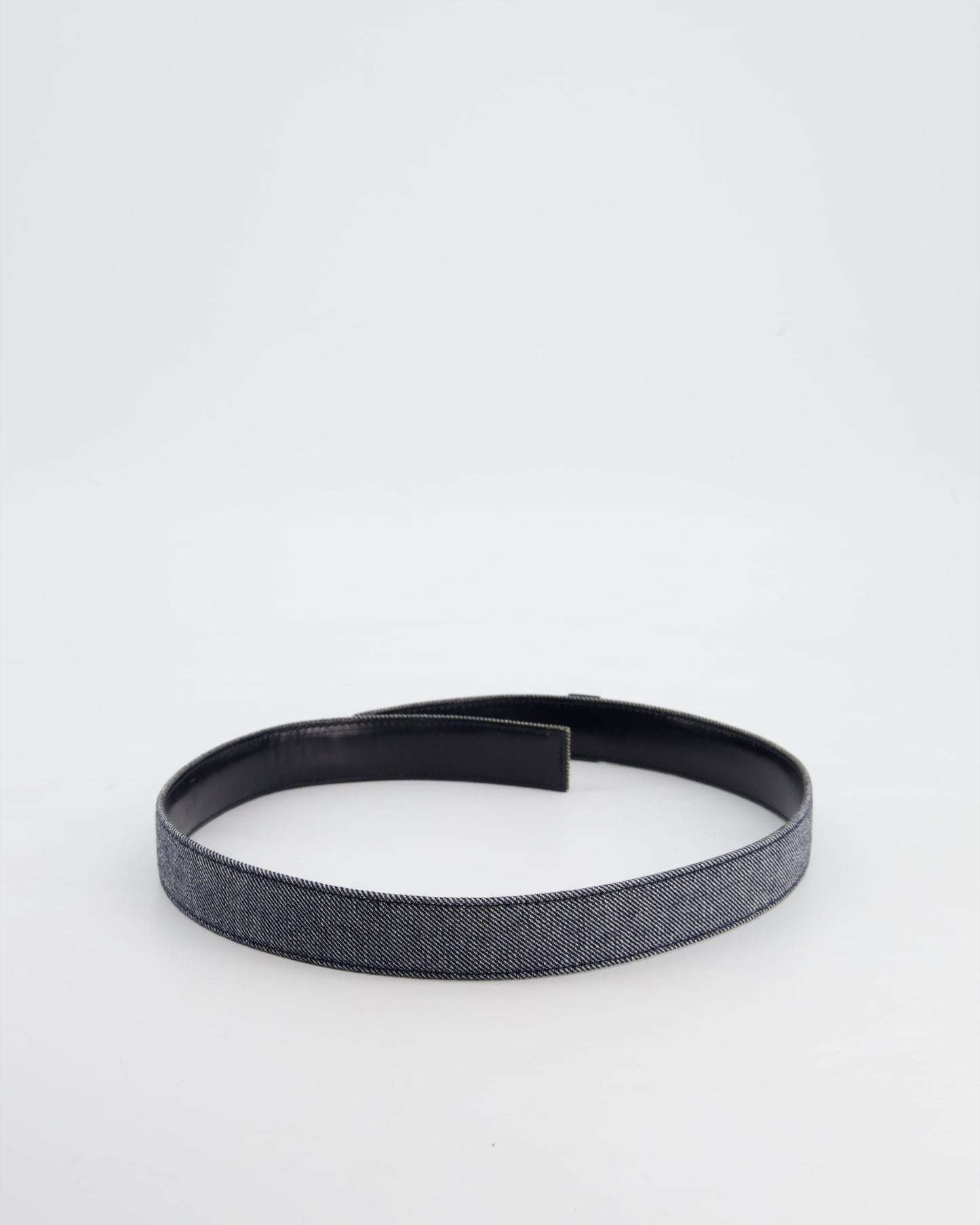 Chanel   Denim & Black Leather Belt with Buckle Detail Size 75cm
