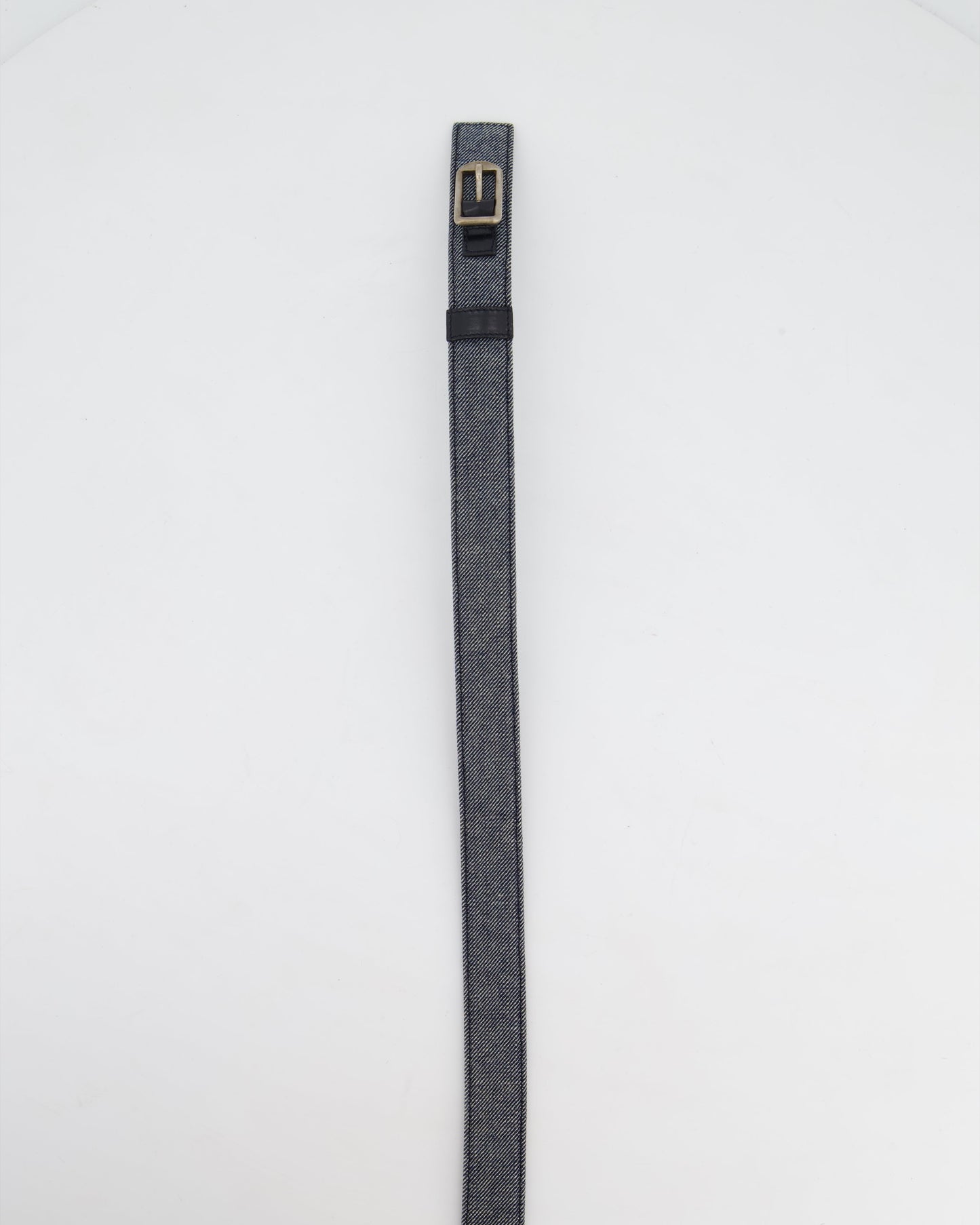 Chanel   Denim & Black Leather Belt with Buckle Detail Size 75cm