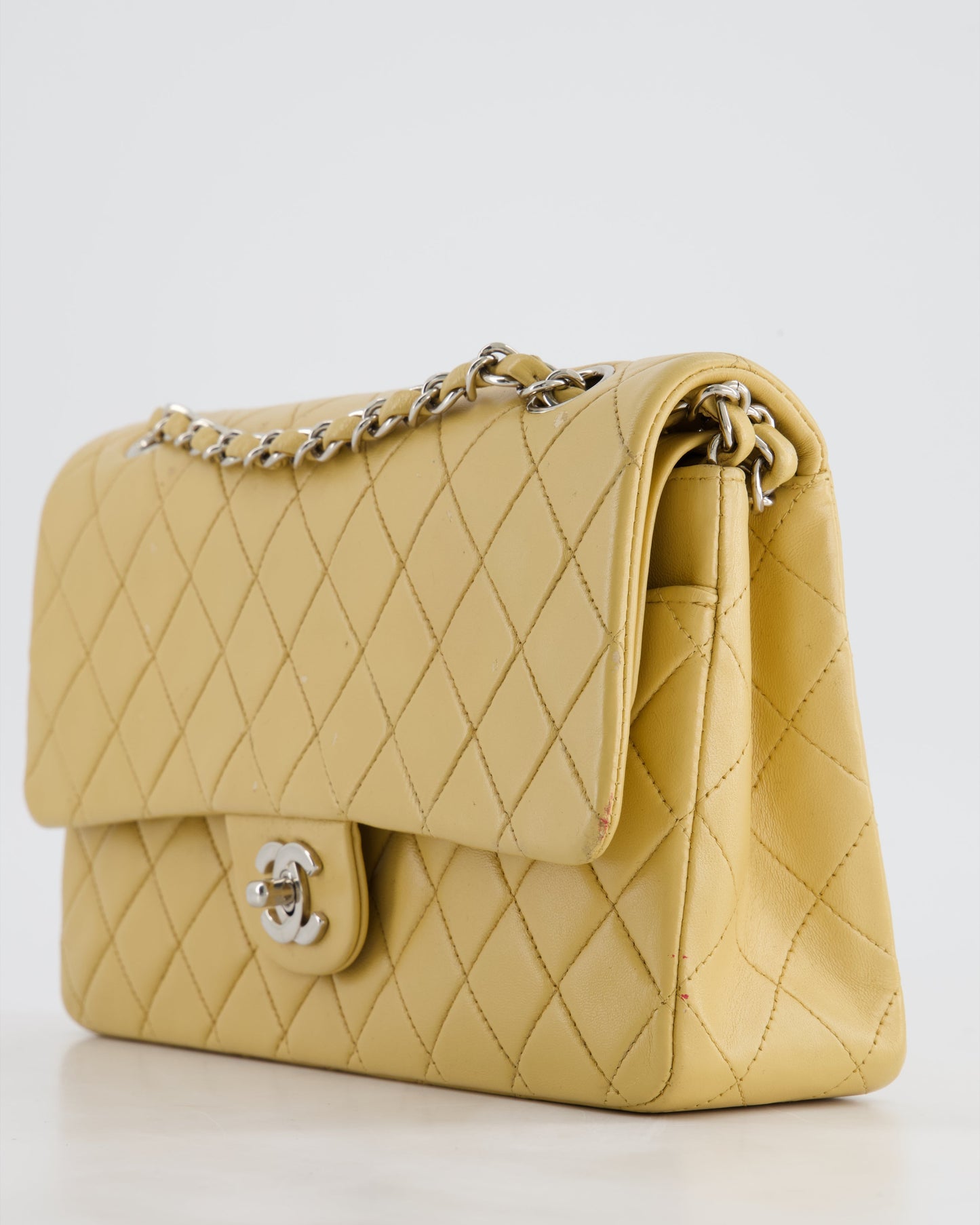 Chanel   Beige Classic Medium Double Flap Bag in Lambskin Leather with Silver Hardware