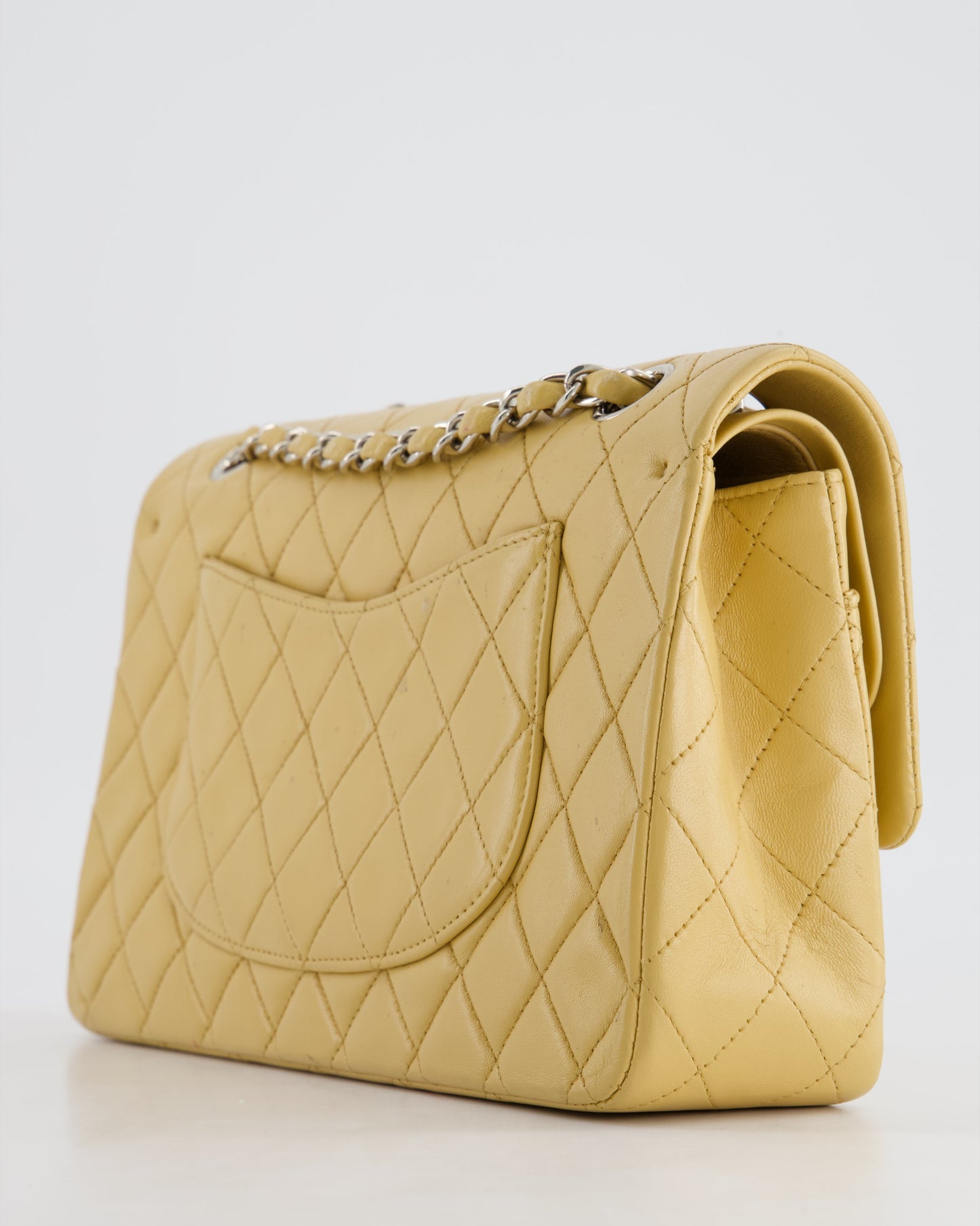 Chanel   Beige Classic Medium Double Flap Bag in Lambskin Leather with Silver Hardware