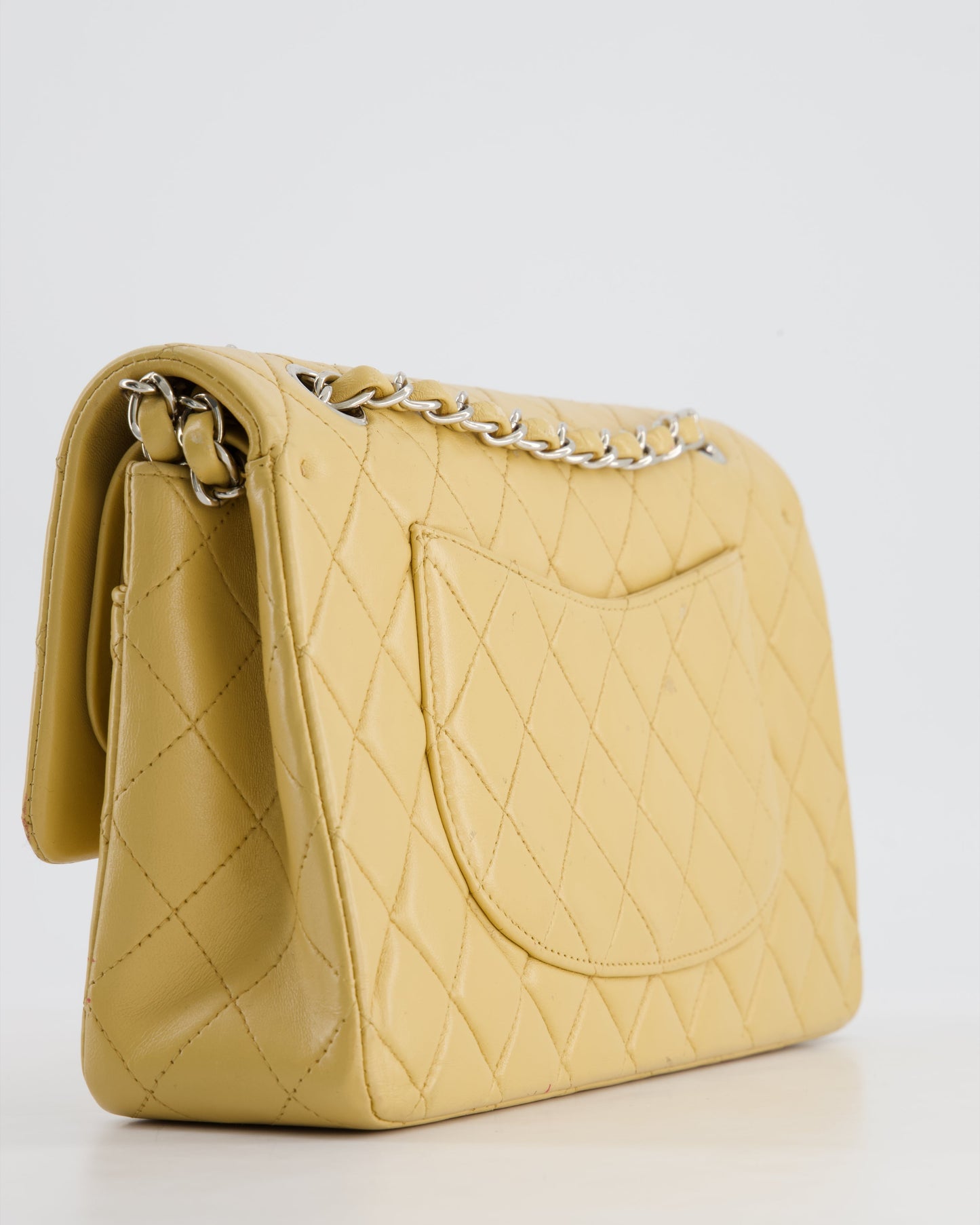 Chanel   Beige Classic Medium Double Flap Bag in Lambskin Leather with Silver Hardware