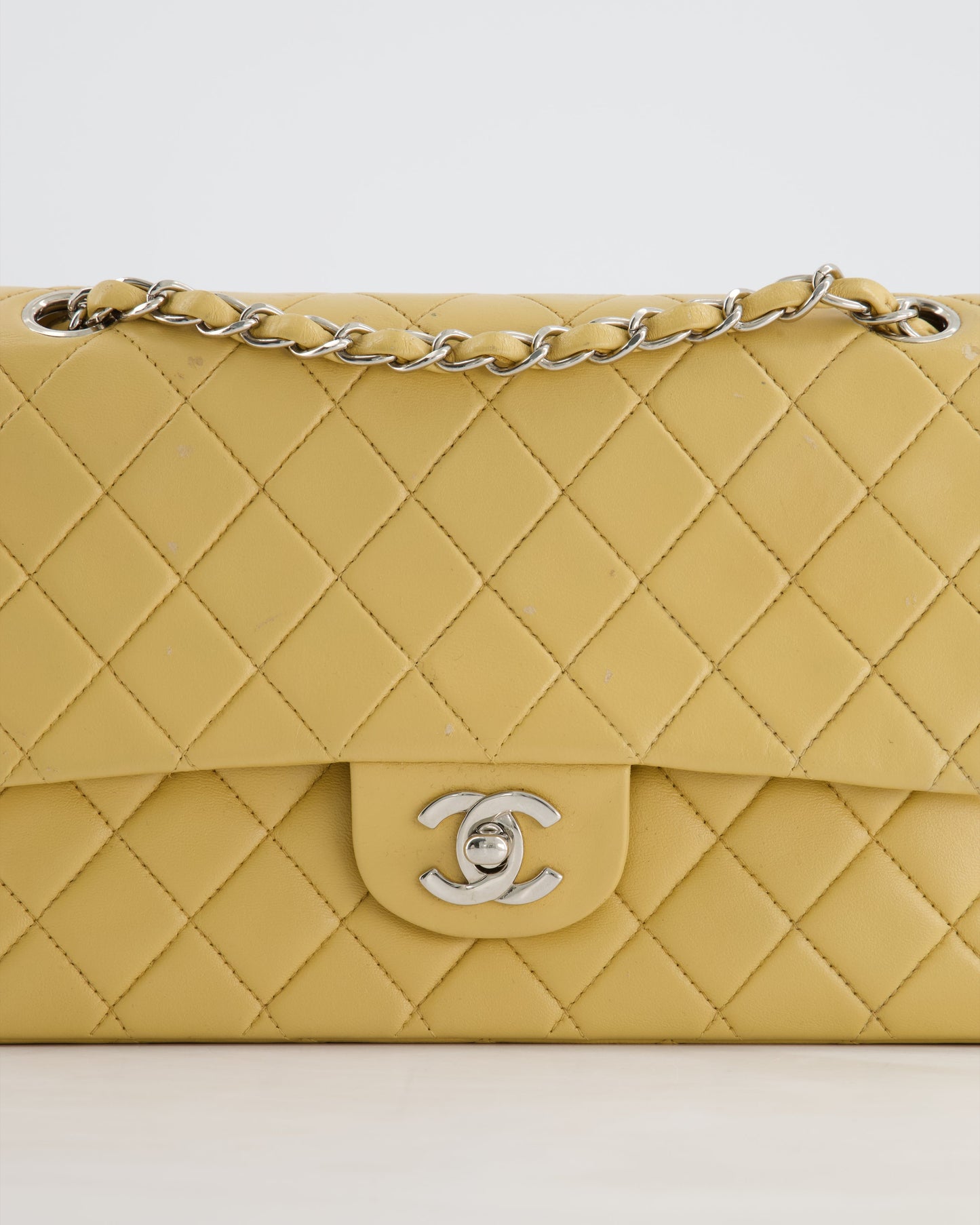 Chanel   Beige Classic Medium Double Flap Bag in Lambskin Leather with Silver Hardware