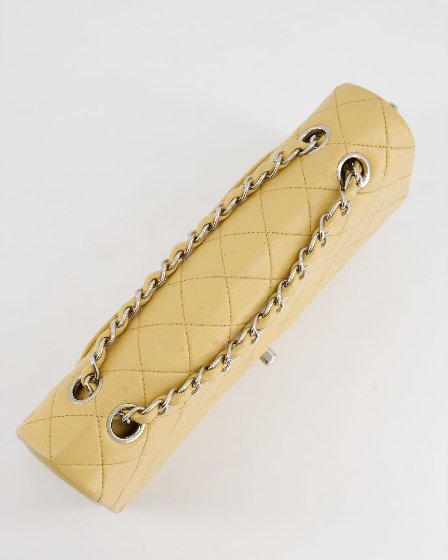 Chanel   Beige Classic Medium Double Flap Bag in Lambskin Leather with Silver Hardware