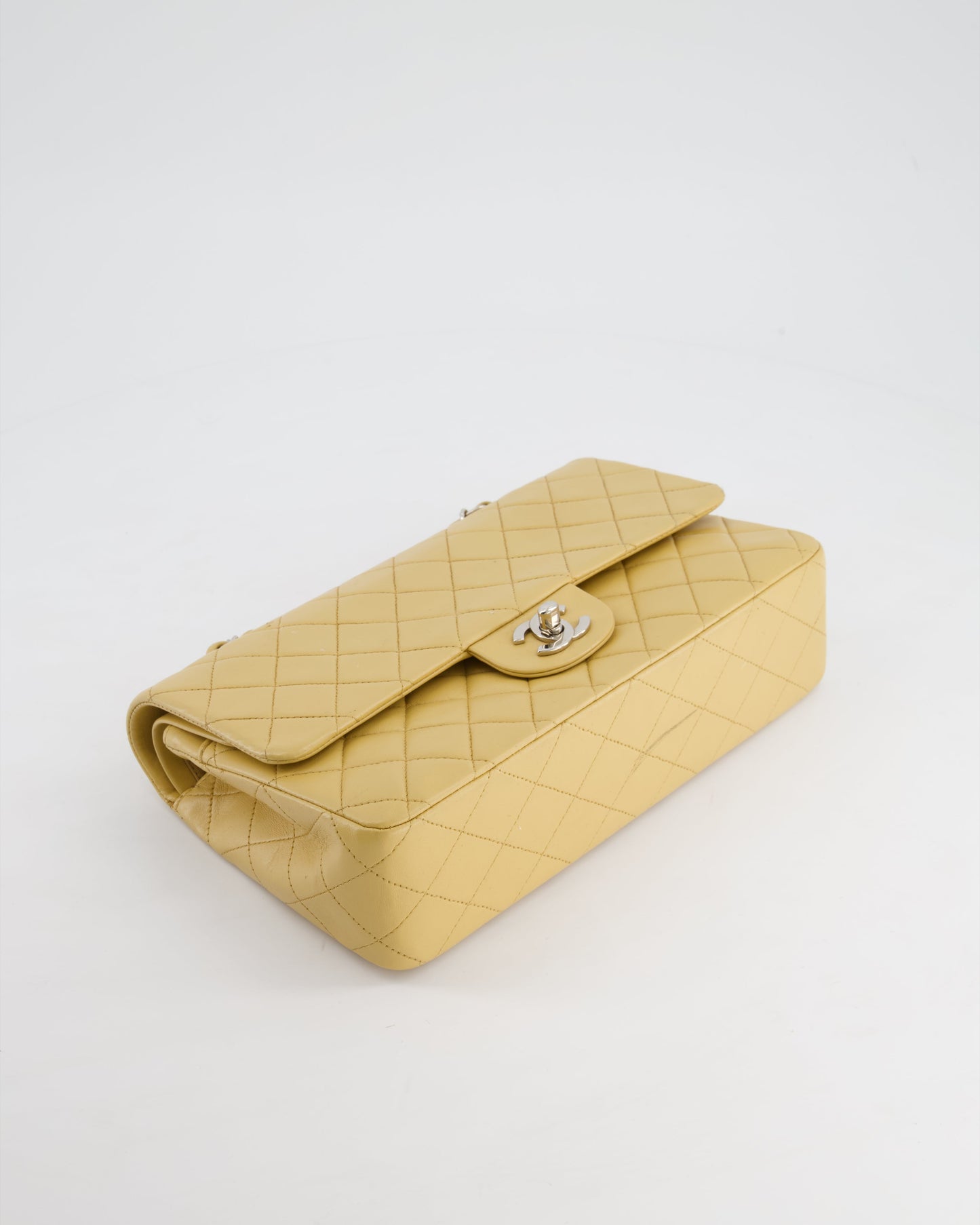 Chanel   Beige Classic Medium Double Flap Bag in Lambskin Leather with Silver Hardware