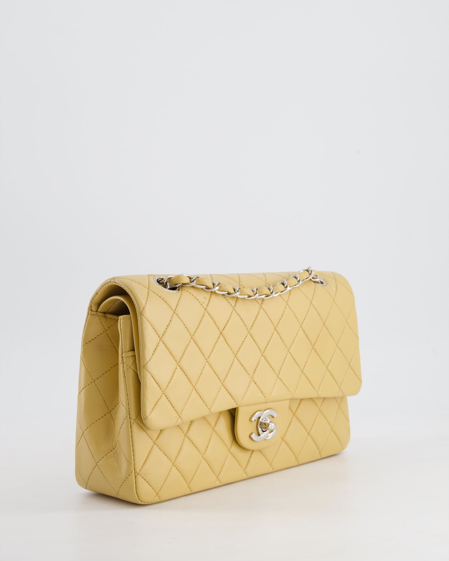 Chanel   Beige Classic Medium Double Flap Bag in Lambskin Leather with Silver Hardware
