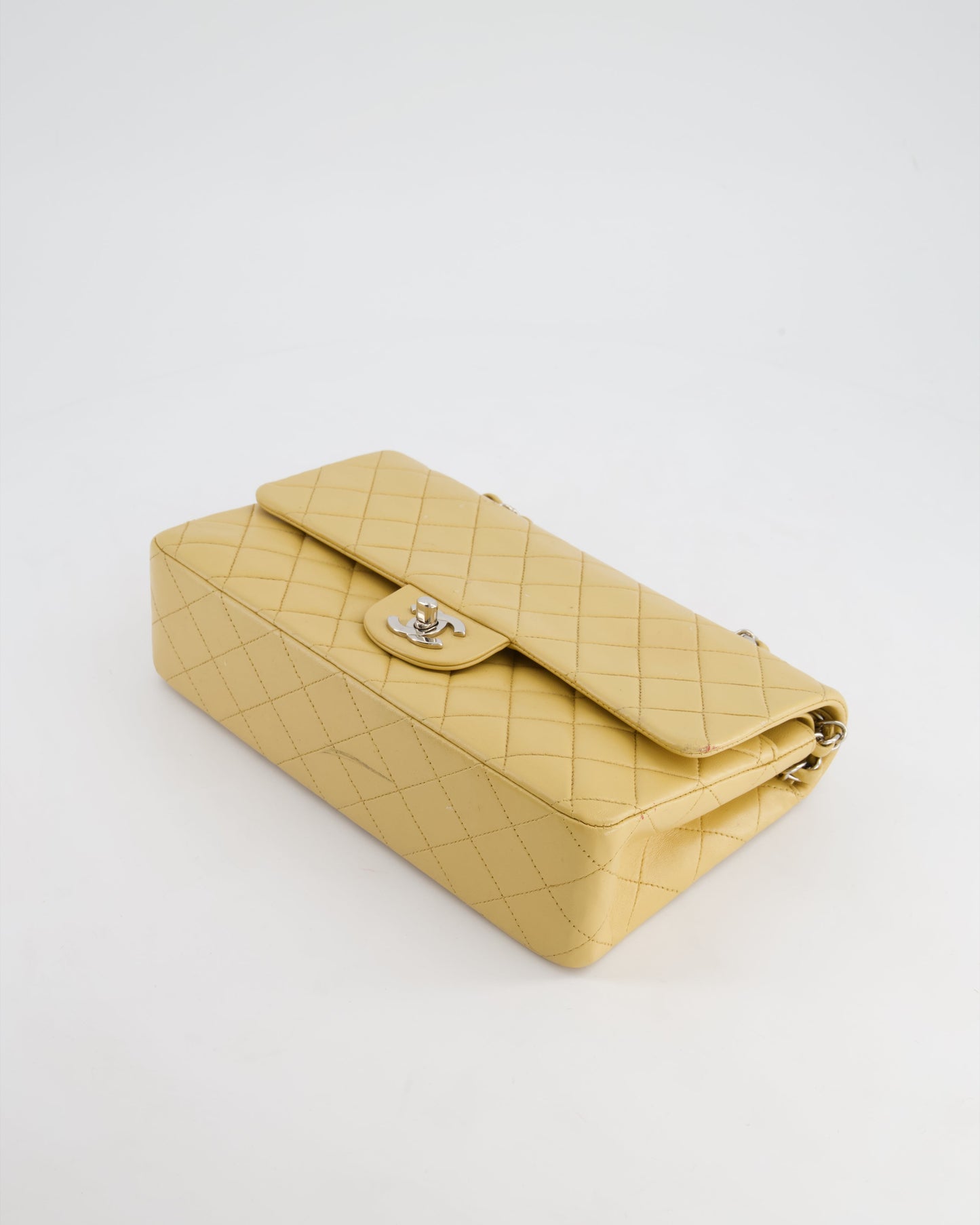 Chanel   Beige Classic Medium Double Flap Bag in Lambskin Leather with Silver Hardware