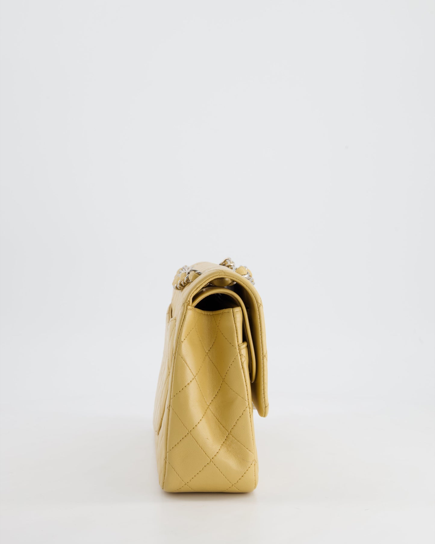 Chanel   Beige Classic Medium Double Flap Bag in Lambskin Leather with Silver Hardware