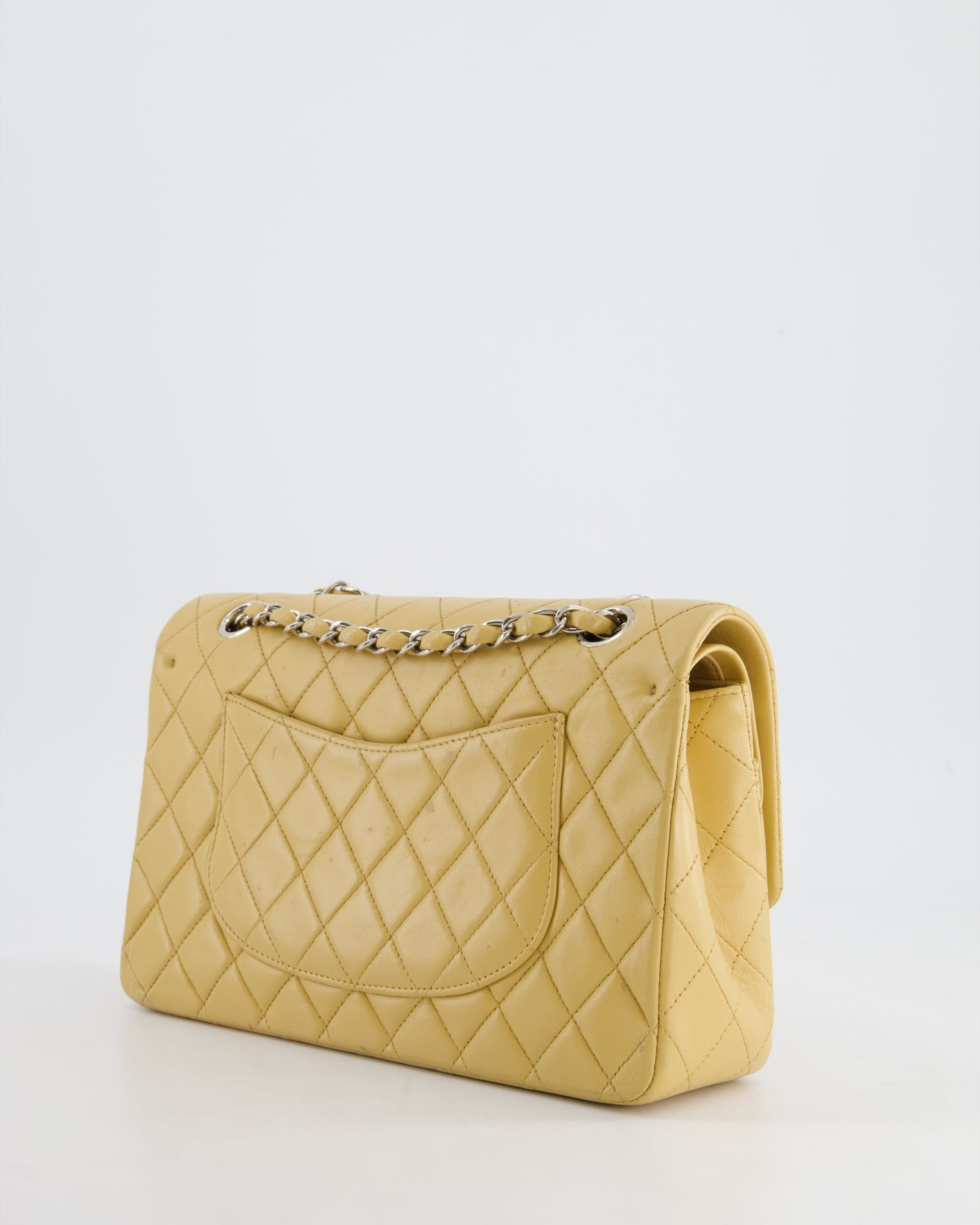 Chanel   Beige Classic Medium Double Flap Bag in Lambskin Leather with Silver Hardware