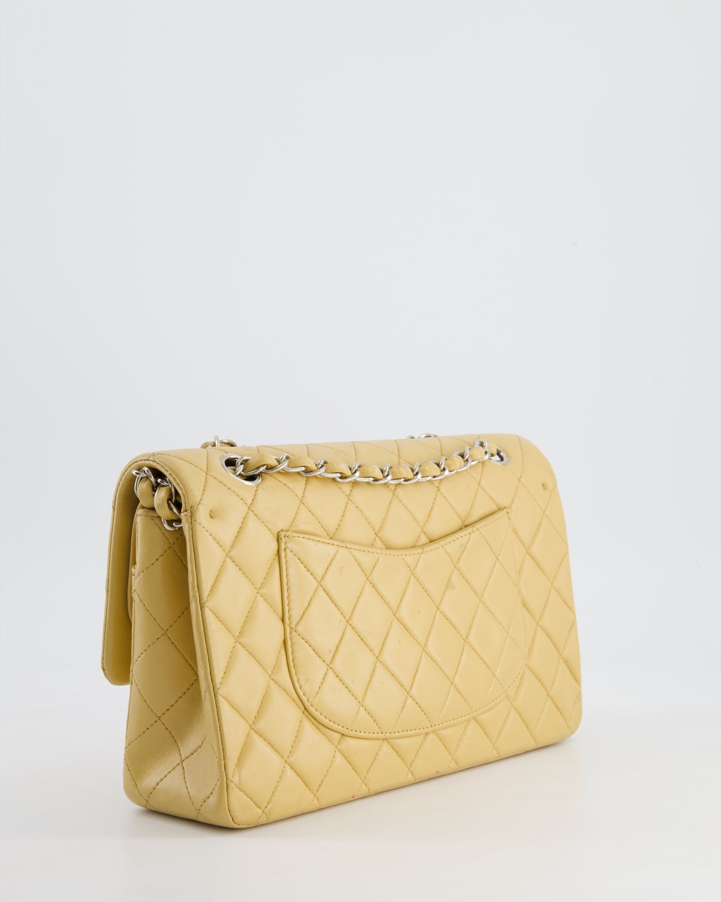 Chanel   Beige Classic Medium Double Flap Bag in Lambskin Leather with Silver Hardware