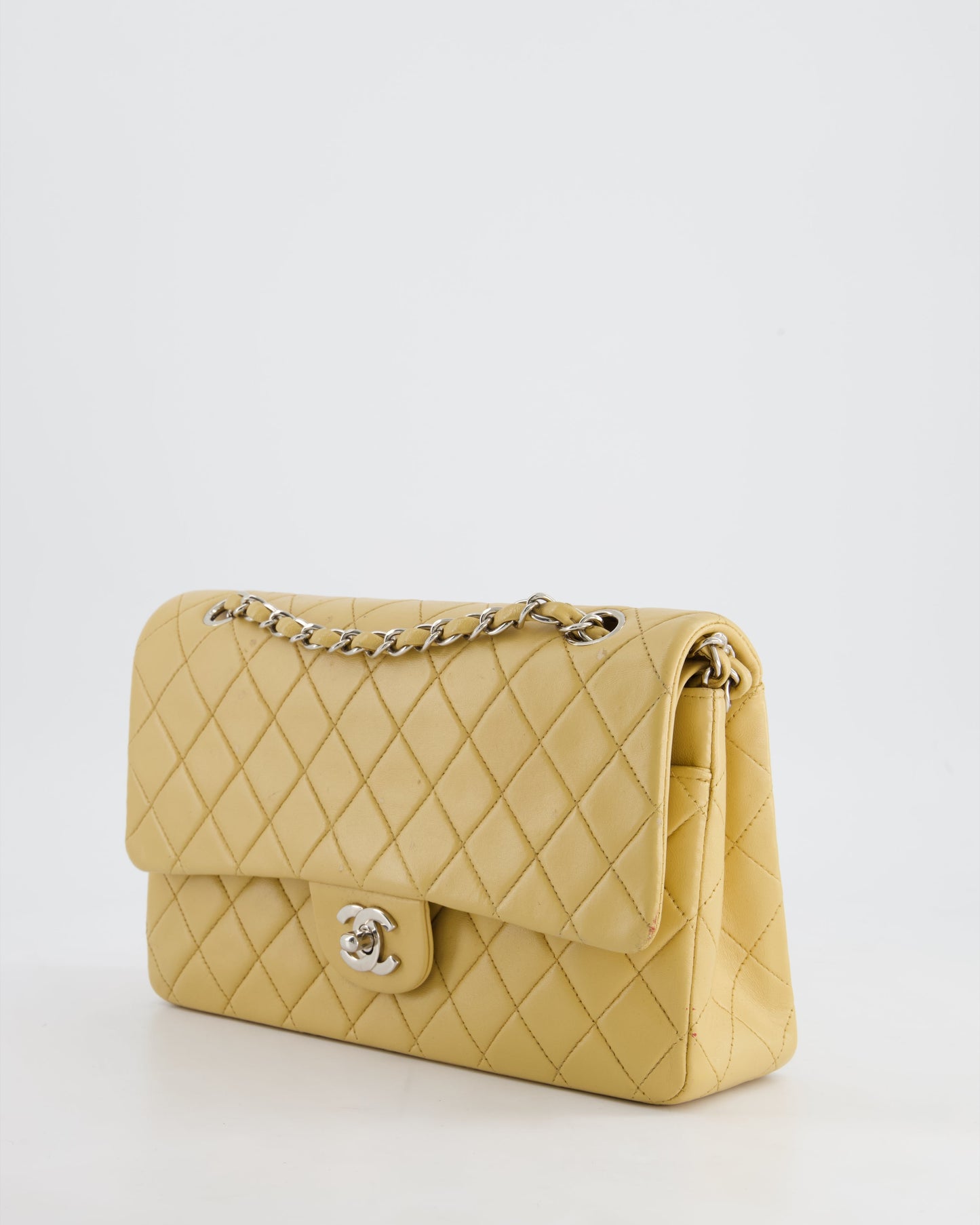 Chanel   Beige Classic Medium Double Flap Bag in Lambskin Leather with Silver Hardware