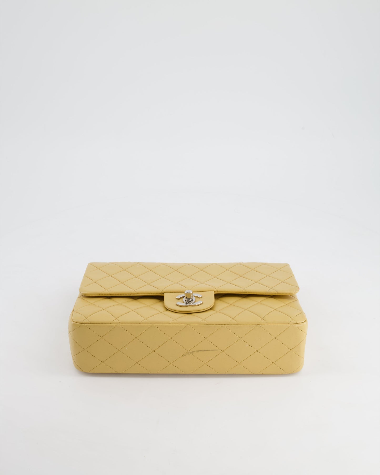 Chanel   Beige Classic Medium Double Flap Bag in Lambskin Leather with Silver Hardware