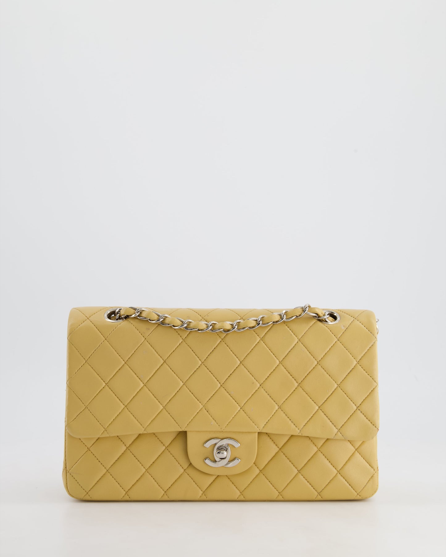 Chanel   Beige Classic Medium Double Flap Bag in Lambskin Leather with Silver Hardware