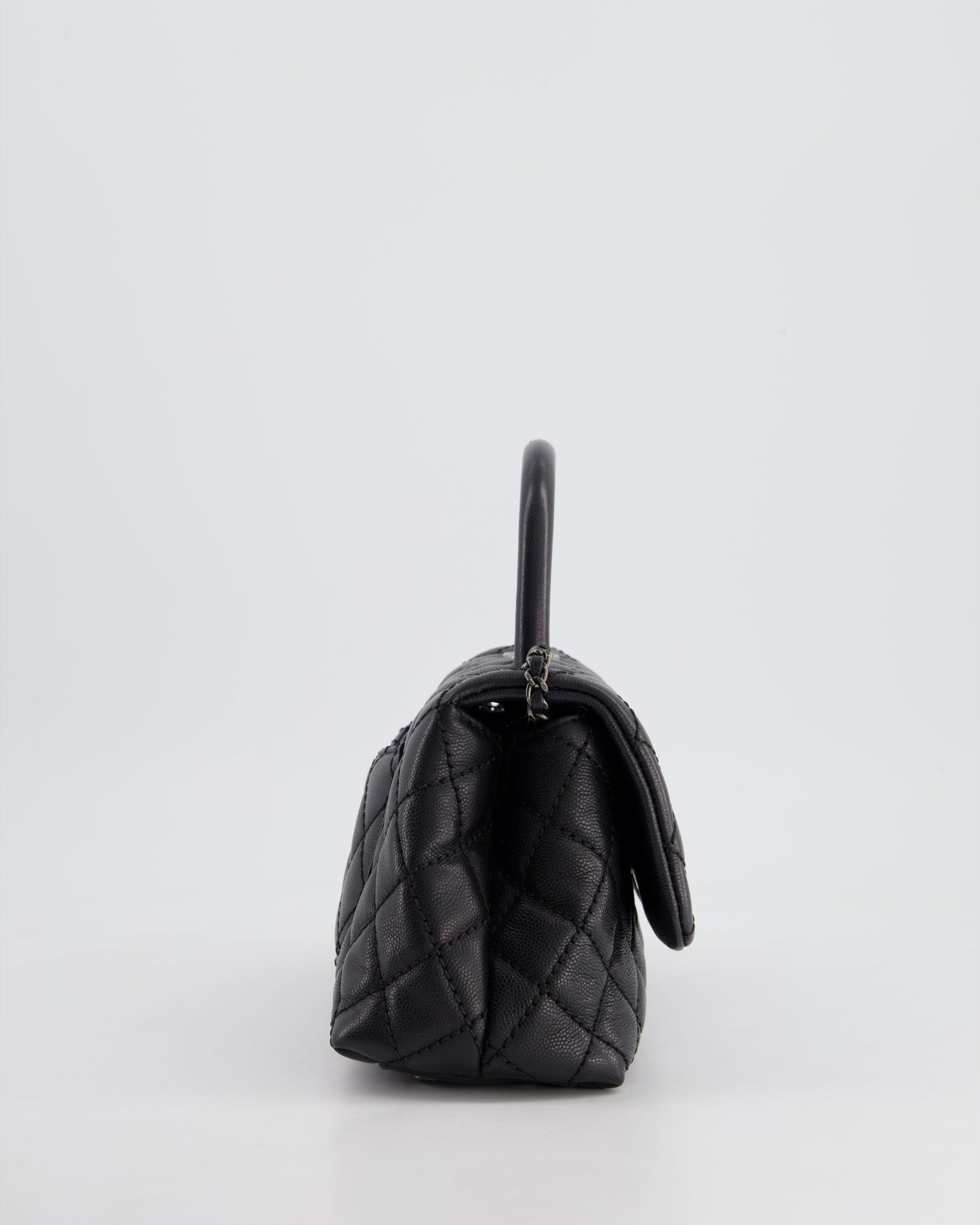*FIRE PRICE* Chanel Black Small Caviar Quilted Coco Handle Flap Bag with Black Calfskin Handle and Ruthenium Hardware