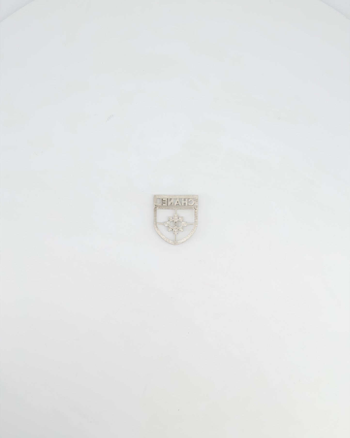 *HOT* Chanel Silver Crystal Large Brooch with CC and Logo Details