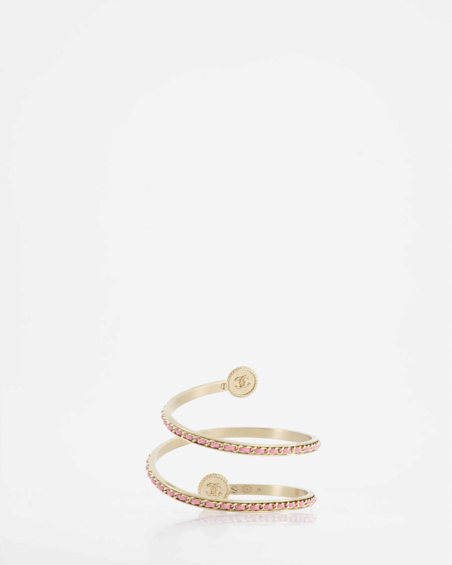 Chanel Antique Champagne Gold, Pink Chain Wrap Around Bracelet Pearl CC Logo Size M