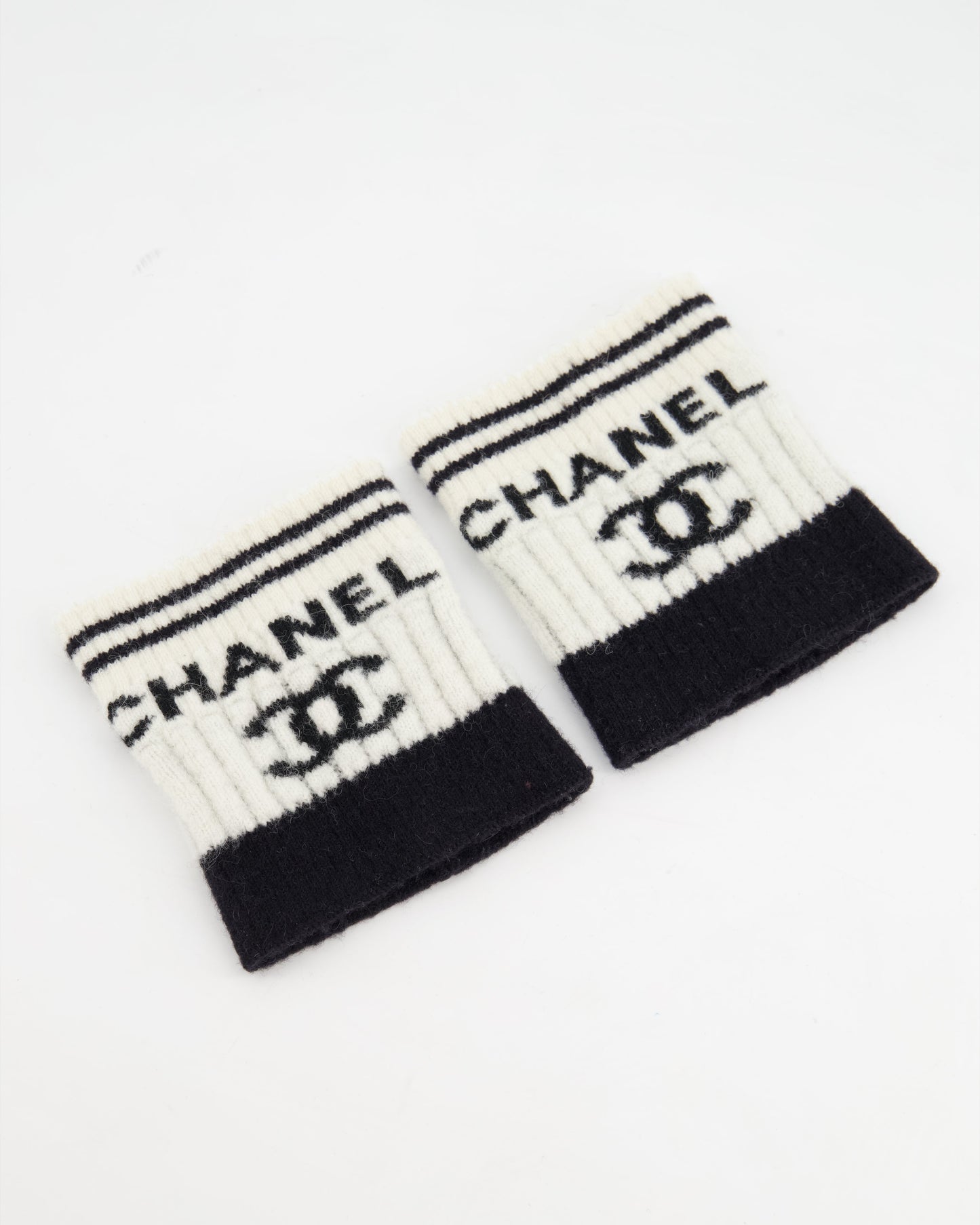 Chanel Black and White Logo Wool Cuffs