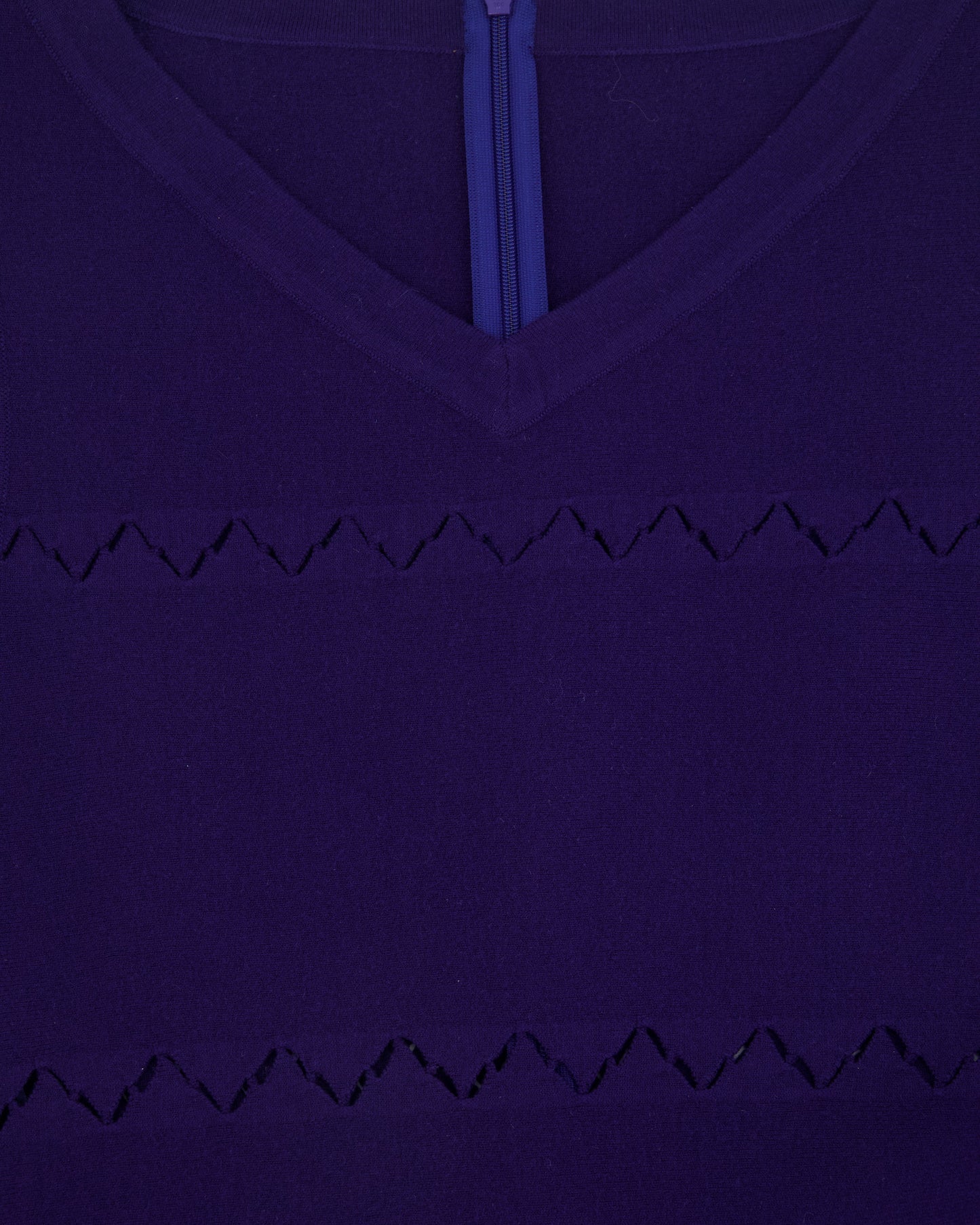 Ala•a Navy Sleeveless Knit A-Line Dress with V-Neckline and Zig-Zag Detail Size FR 42 (UK 14)