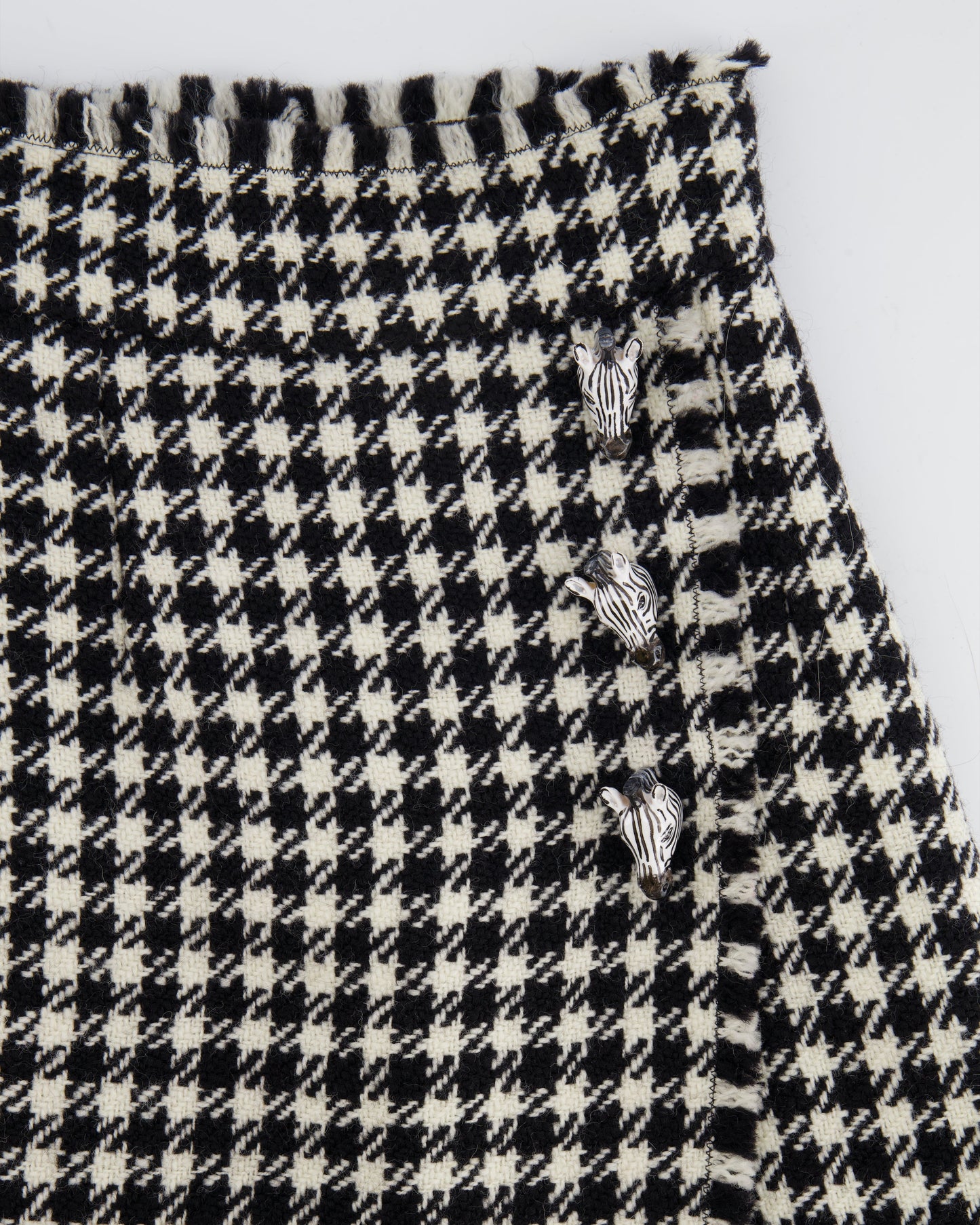 Dolce & Gabbana Black & White Wool Houndstooth Mini Skirt with Zebra AppliquŽ Size IT 38 (UK 6)