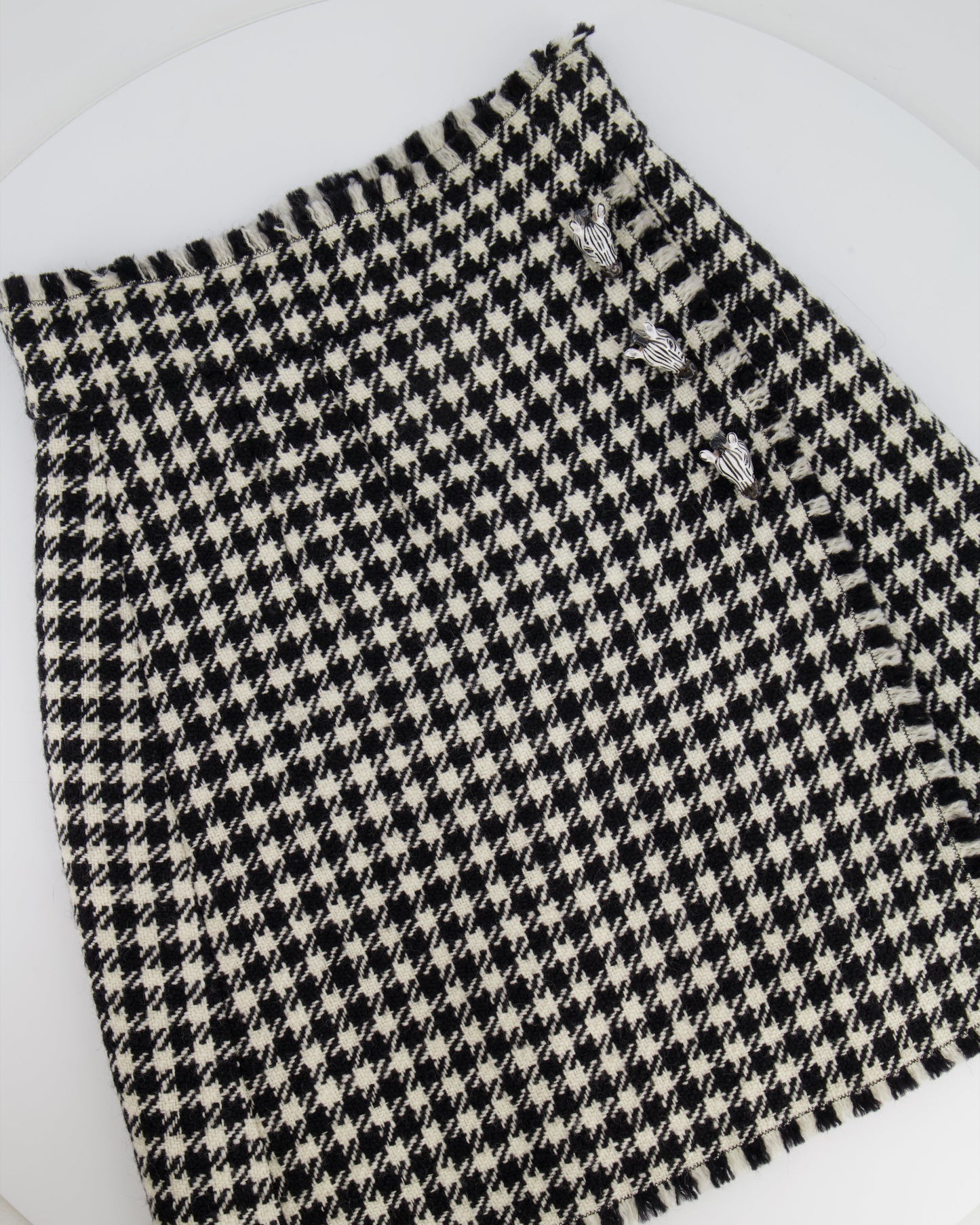 Dolce & Gabbana Black & White Wool Houndstooth Mini Skirt with Zebra AppliquŽ Size IT 38 (UK 6)