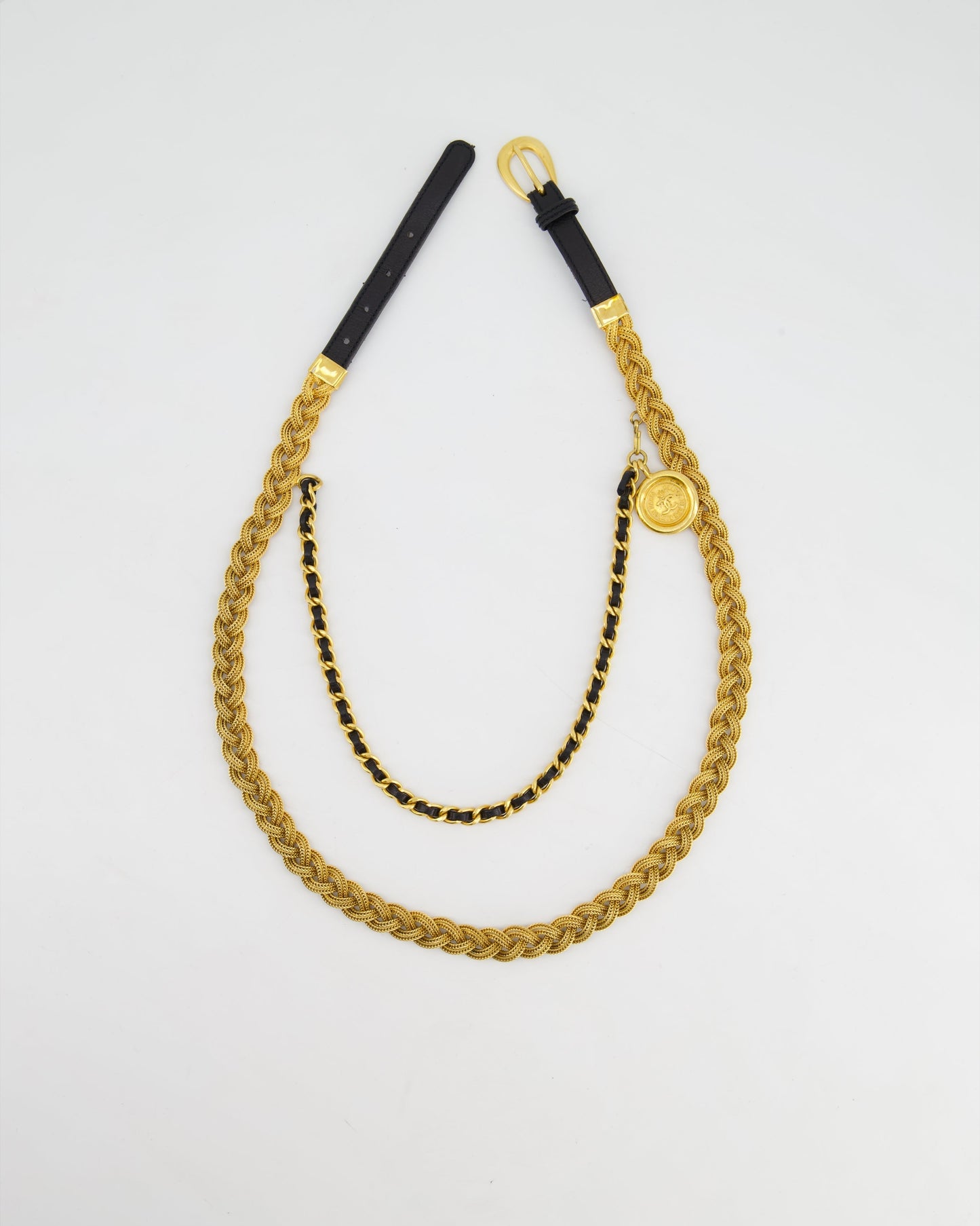Chanel 98/P   Gold Rope Belt with Medallion Chain Detail