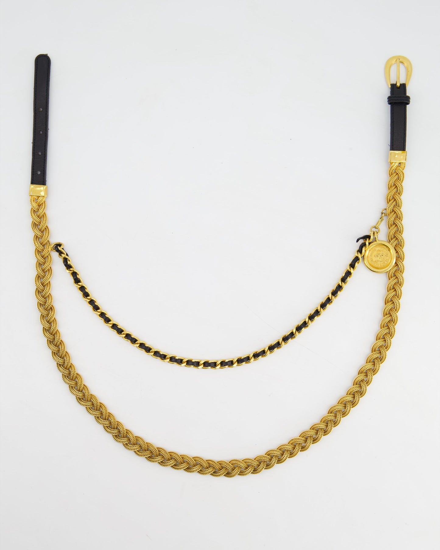 Chanel 98/P   Gold Rope Belt with Medallion Chain Detail