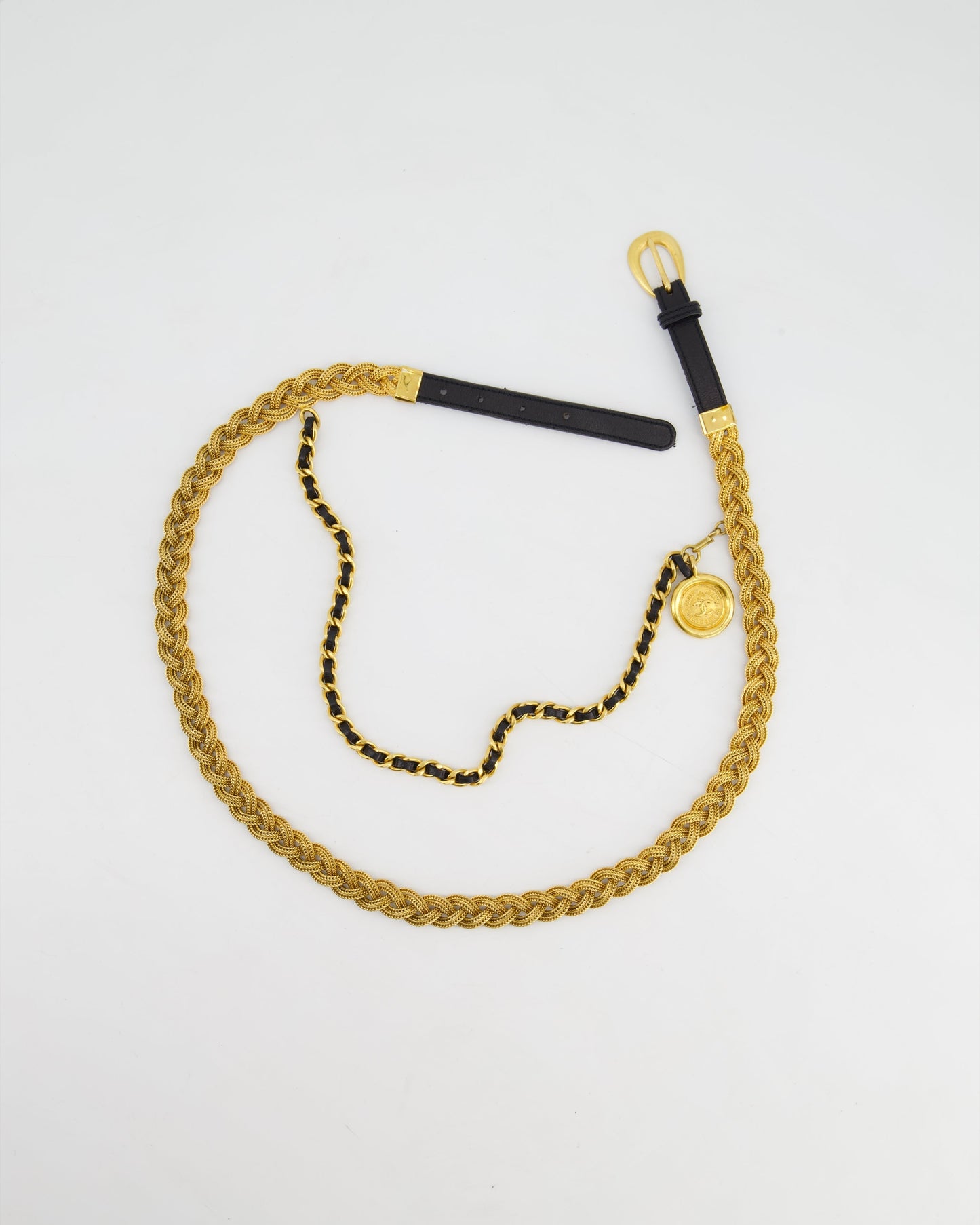 Chanel 98/P   Gold Rope Belt with Medallion Chain Detail