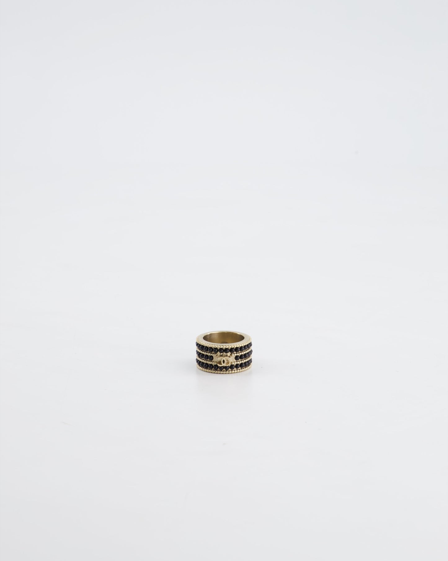 Chanel A/16 Black CC 3 Tiered Beaded Ring