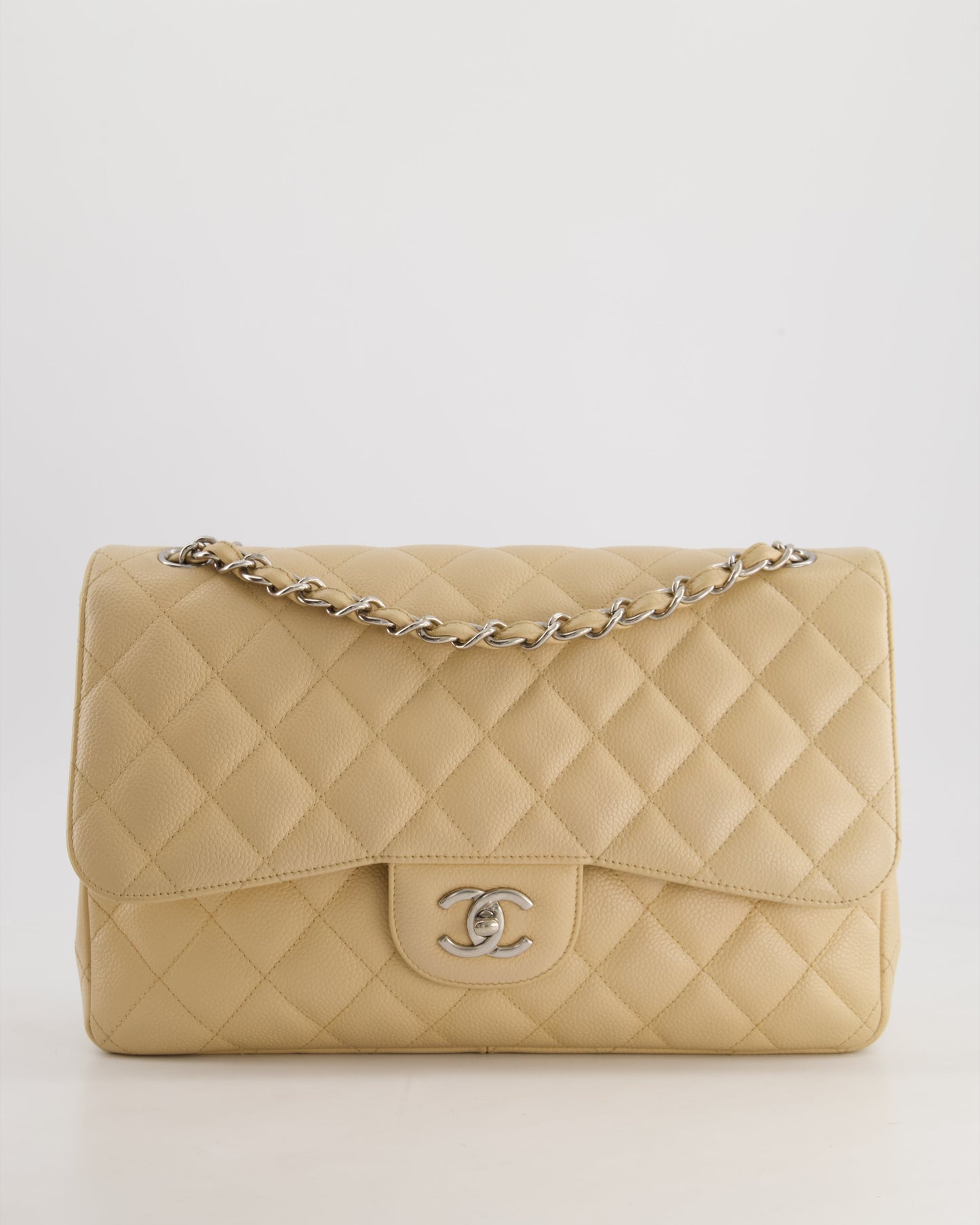 Chanel Beige Jumbo Classic Double Flap Bag in Caviar Leather with Silver Hardware RRP ¬£9,240