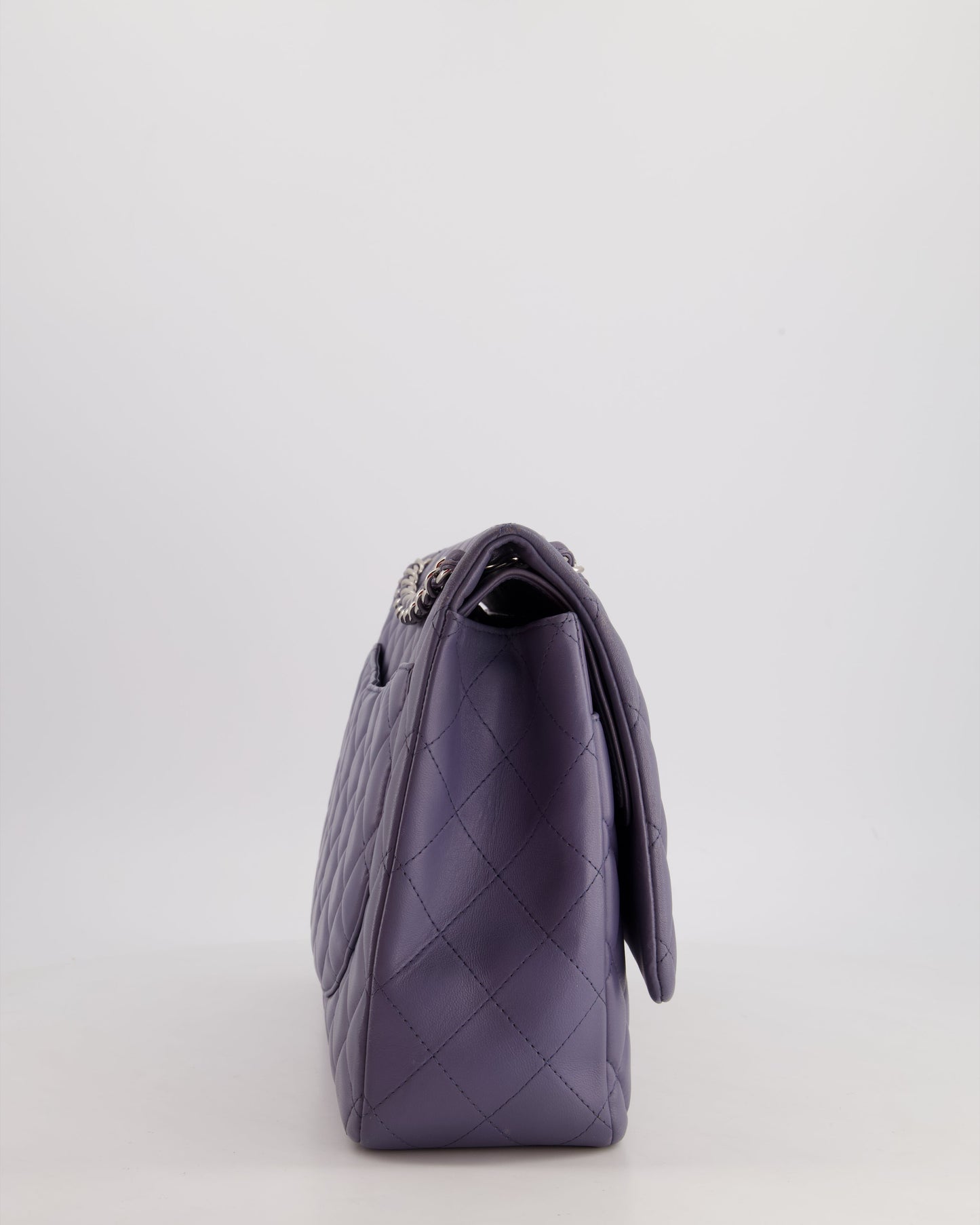Chanel Lavender Purple Maxi Classic Double Flap Bag in Lambskin Leather with Silver Hardware
