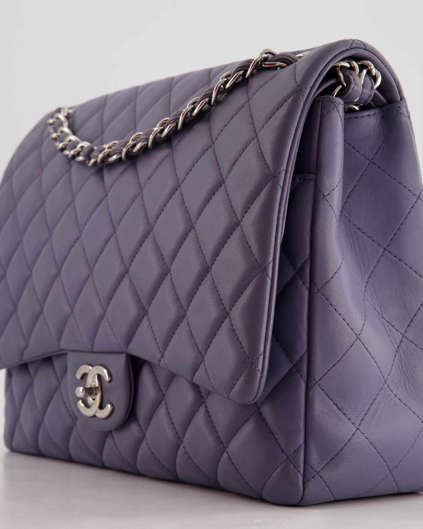 Chanel Lavender Purple Maxi Classic Double Flap Bag in Lambskin Leather with Silver Hardware