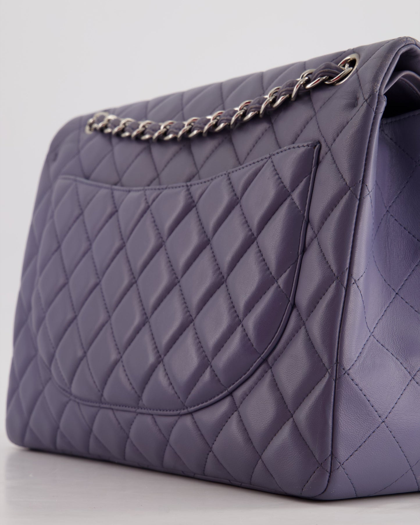 Chanel Lavender Purple Maxi Classic Double Flap Bag in Lambskin Leather with Silver Hardware