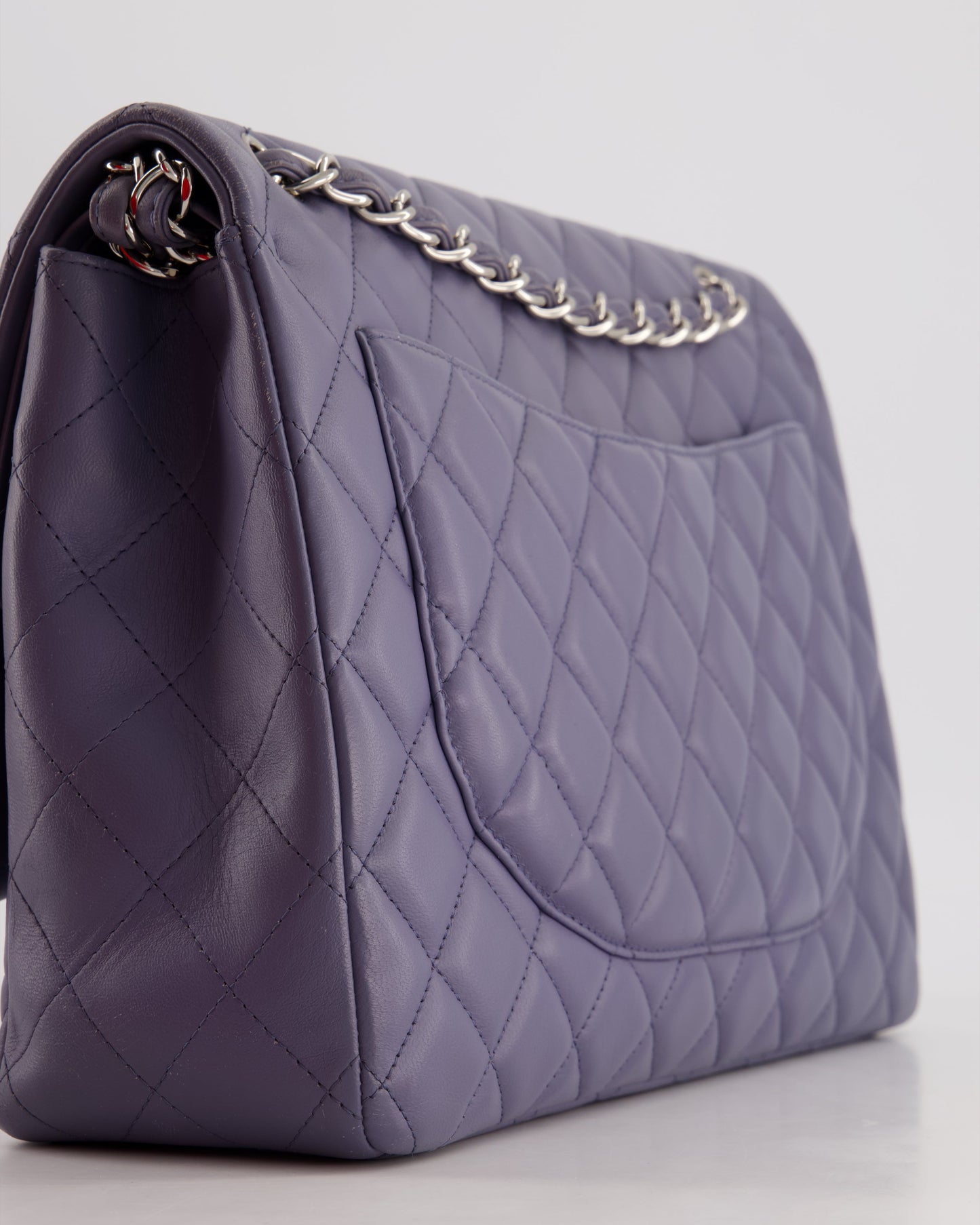 Chanel Lavender Purple Maxi Classic Double Flap Bag in Lambskin Leather with Silver Hardware