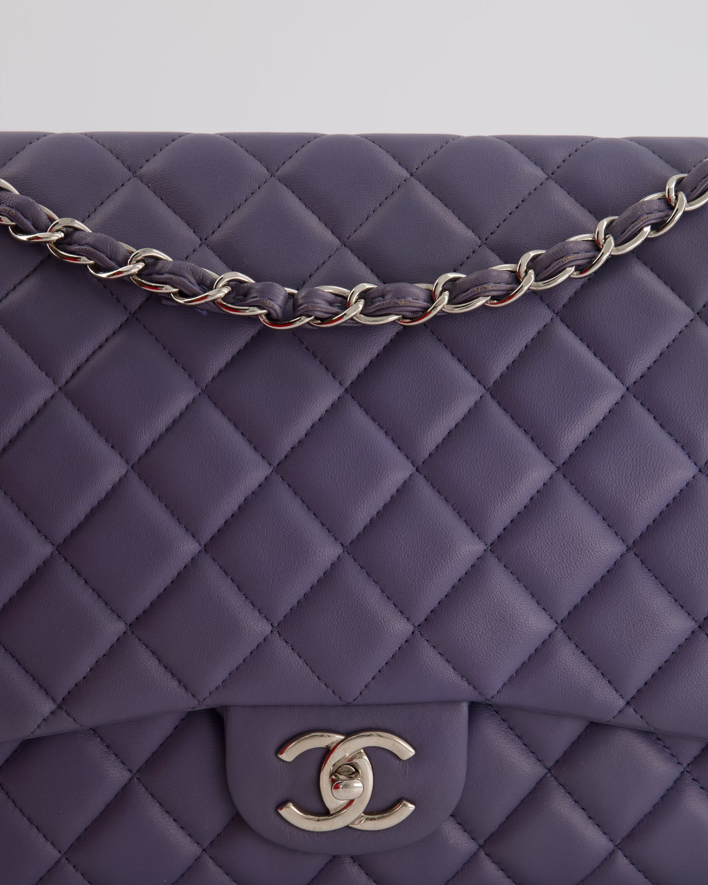 Chanel Lavender Purple Maxi Classic Double Flap Bag in Lambskin Leather with Silver Hardware