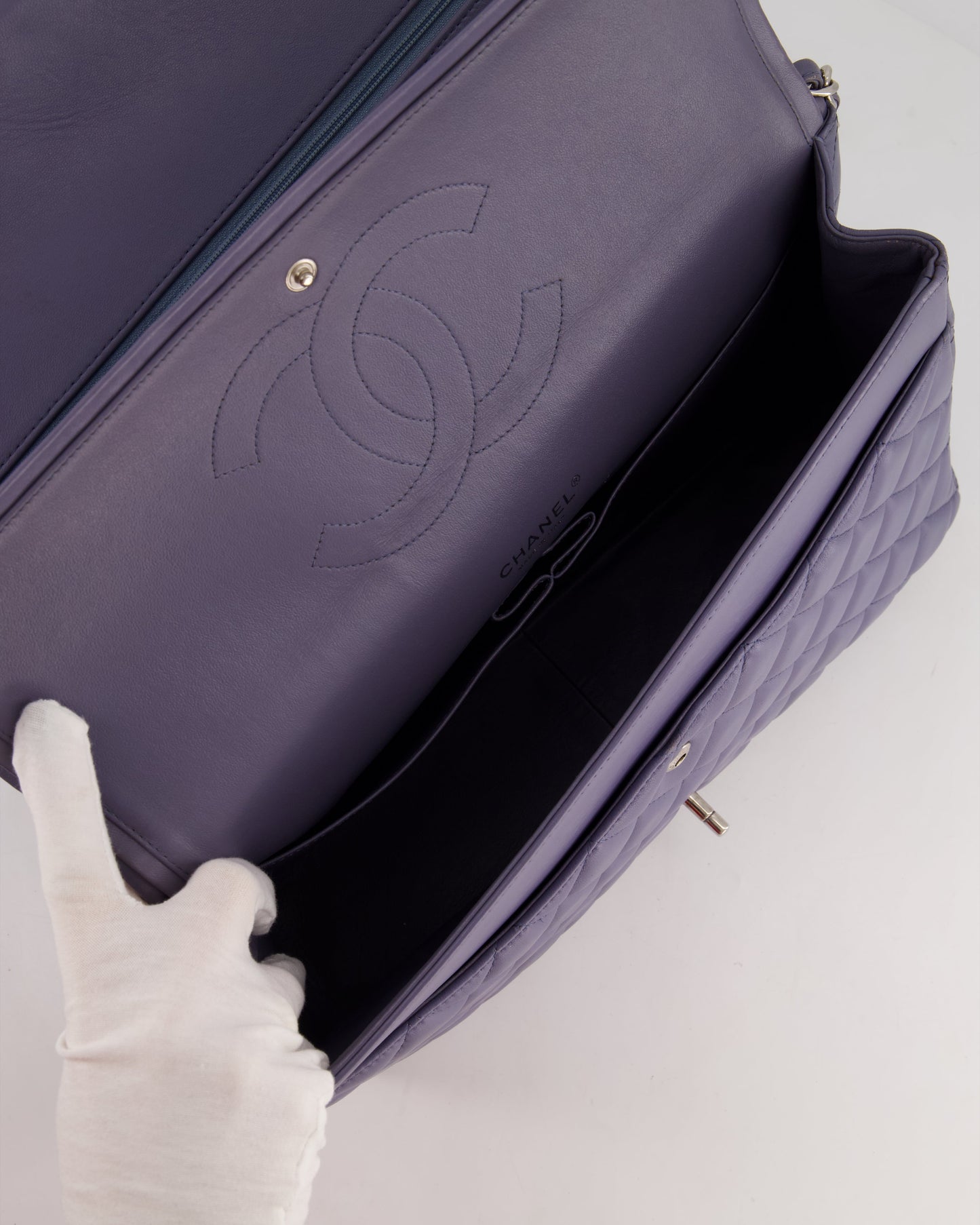 Chanel Lavender Purple Maxi Classic Double Flap Bag in Lambskin Leather with Silver Hardware