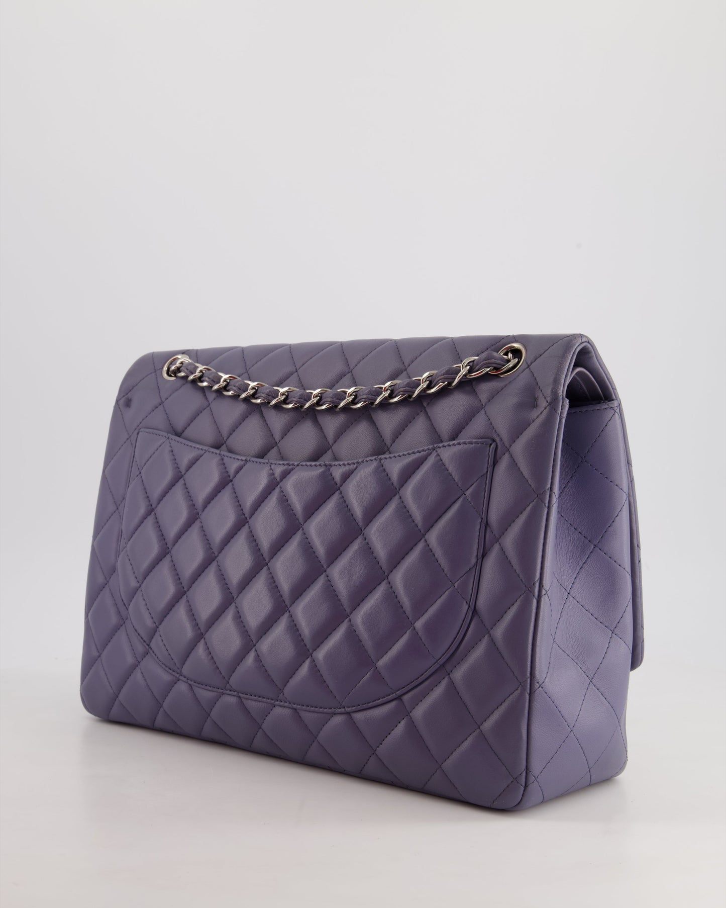Chanel Lavender Purple Maxi Classic Double Flap Bag in Lambskin Leather with Silver Hardware