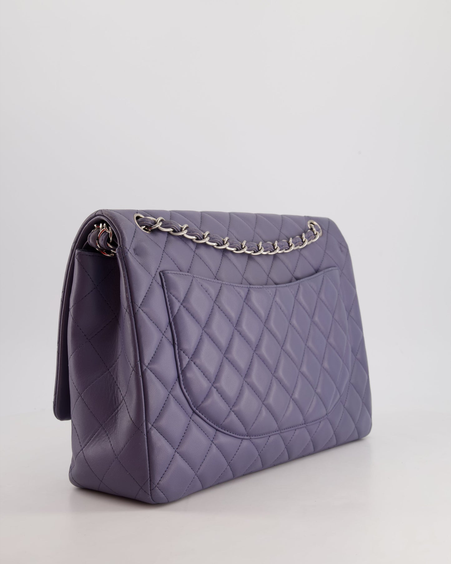 Chanel Lavender Purple Maxi Classic Double Flap Bag in Lambskin Leather with Silver Hardware