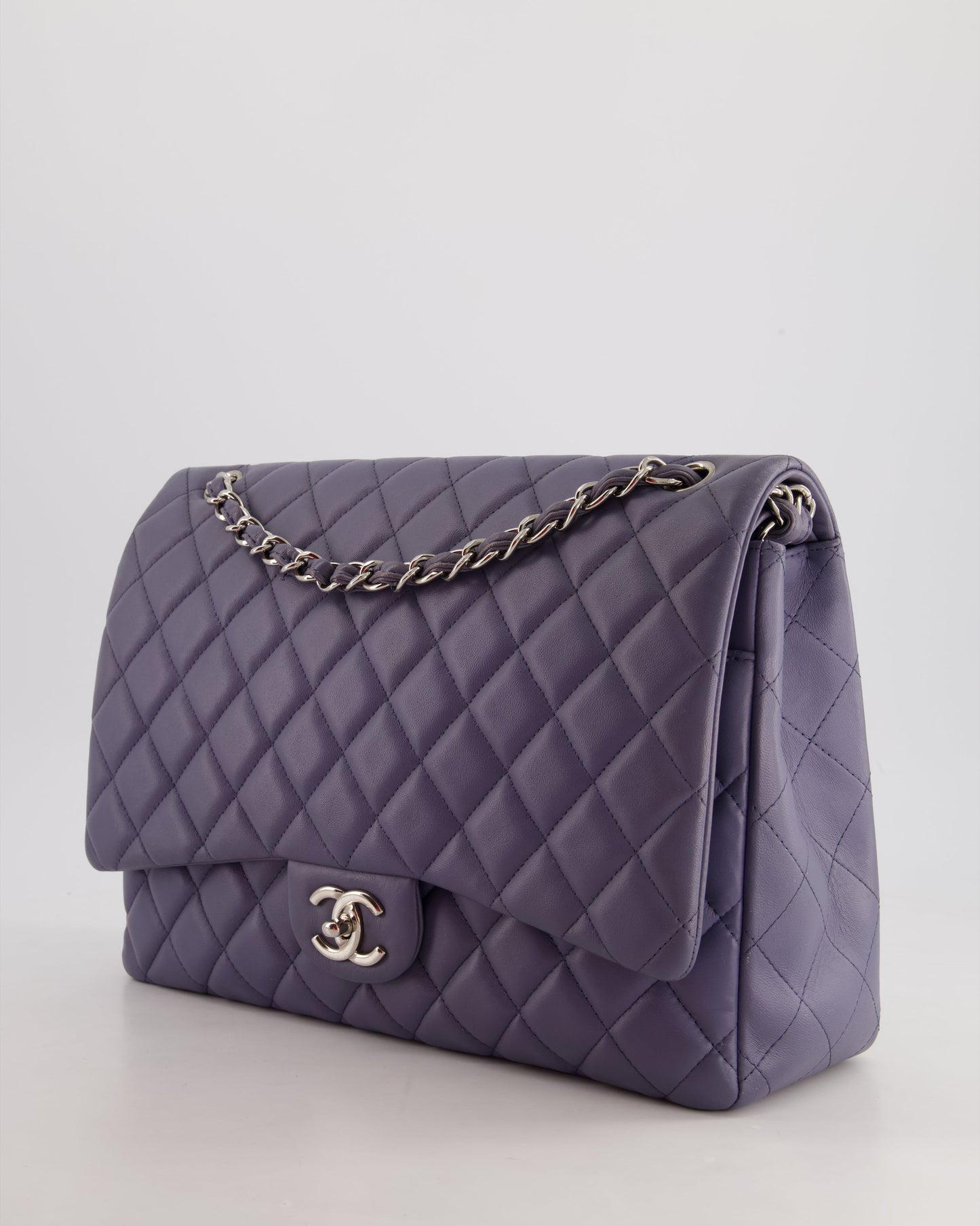 Chanel Lavender Purple Maxi Classic Double Flap Bag in Lambskin Leather with Silver Hardware