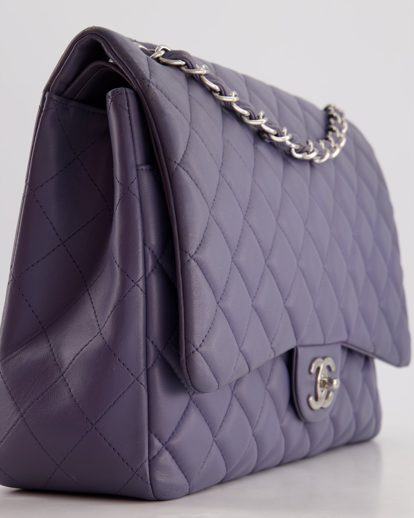 Chanel Lavender Purple Maxi Classic Double Flap Bag in Lambskin Leather with Silver Hardware