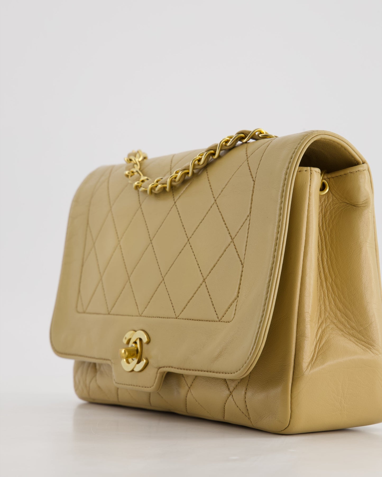 Chanel   Beige Diana Flap Bag in Lambskin Leather with 24K Gold Hardware