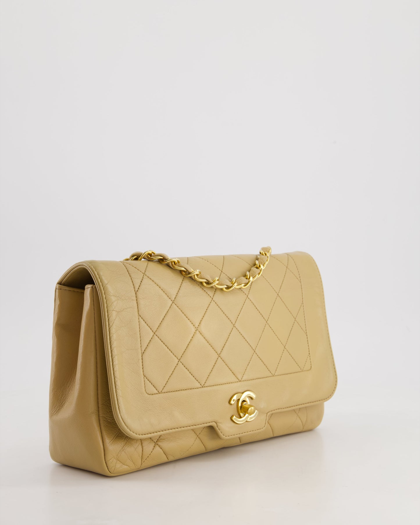 Chanel   Beige Diana Flap Bag in Lambskin Leather with 24K Gold Hardware