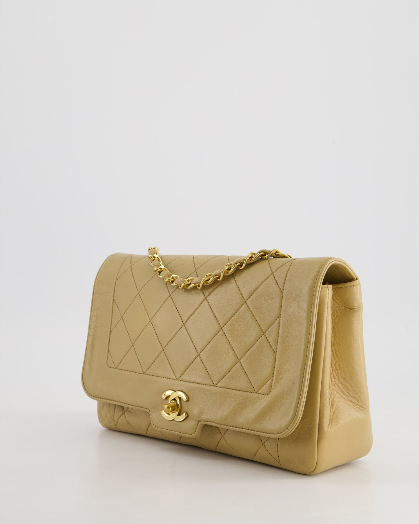 Chanel   Beige Diana Flap Bag in Lambskin Leather with 24K Gold Hardware