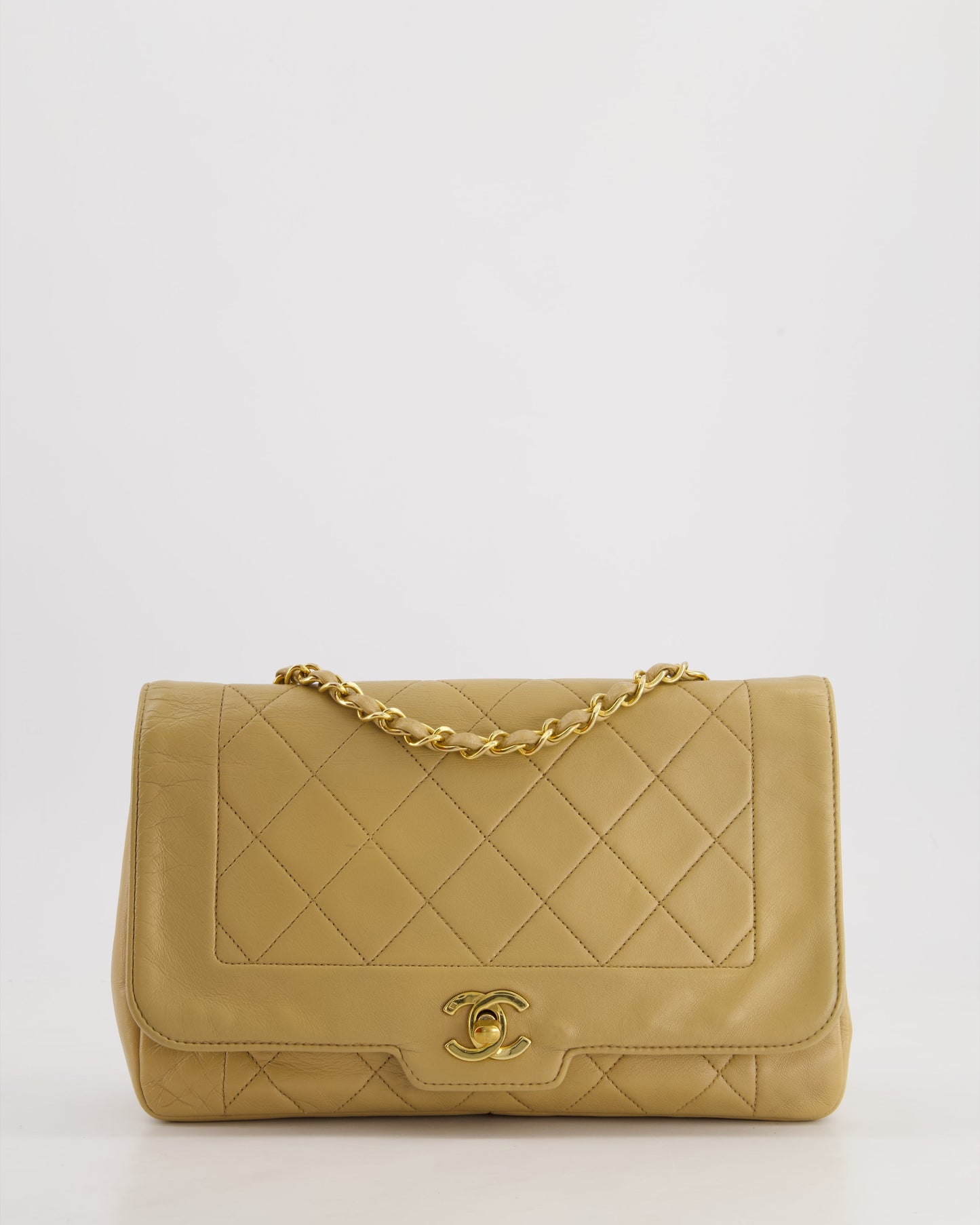 Chanel   Beige Diana Flap Bag in Lambskin Leather with 24K Gold Hardware