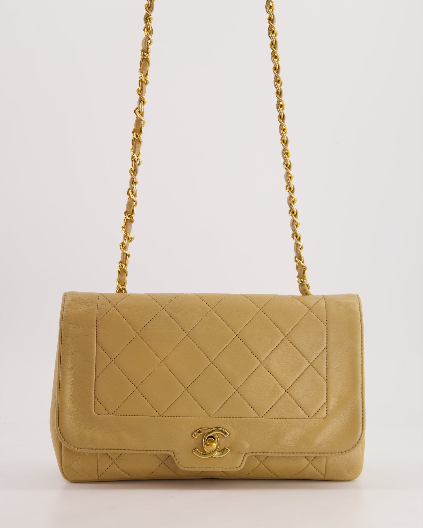 Chanel   Beige Diana Flap Bag in Lambskin Leather with 24K Gold Hardware