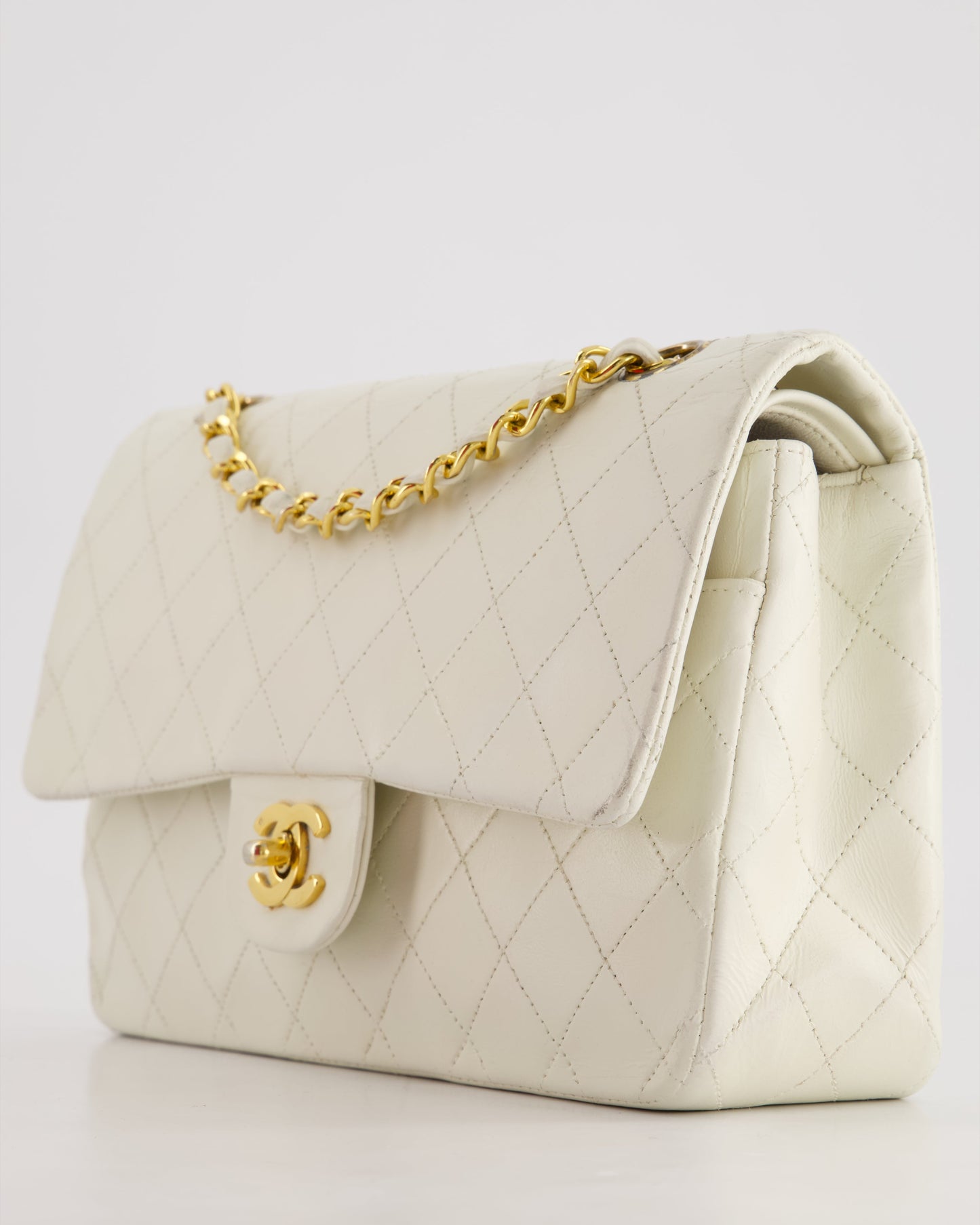 *FIRE PRICE* Chanel   White Medium Classic Double Flap Bag in Lambskin Leather with 24K Gold Hardware