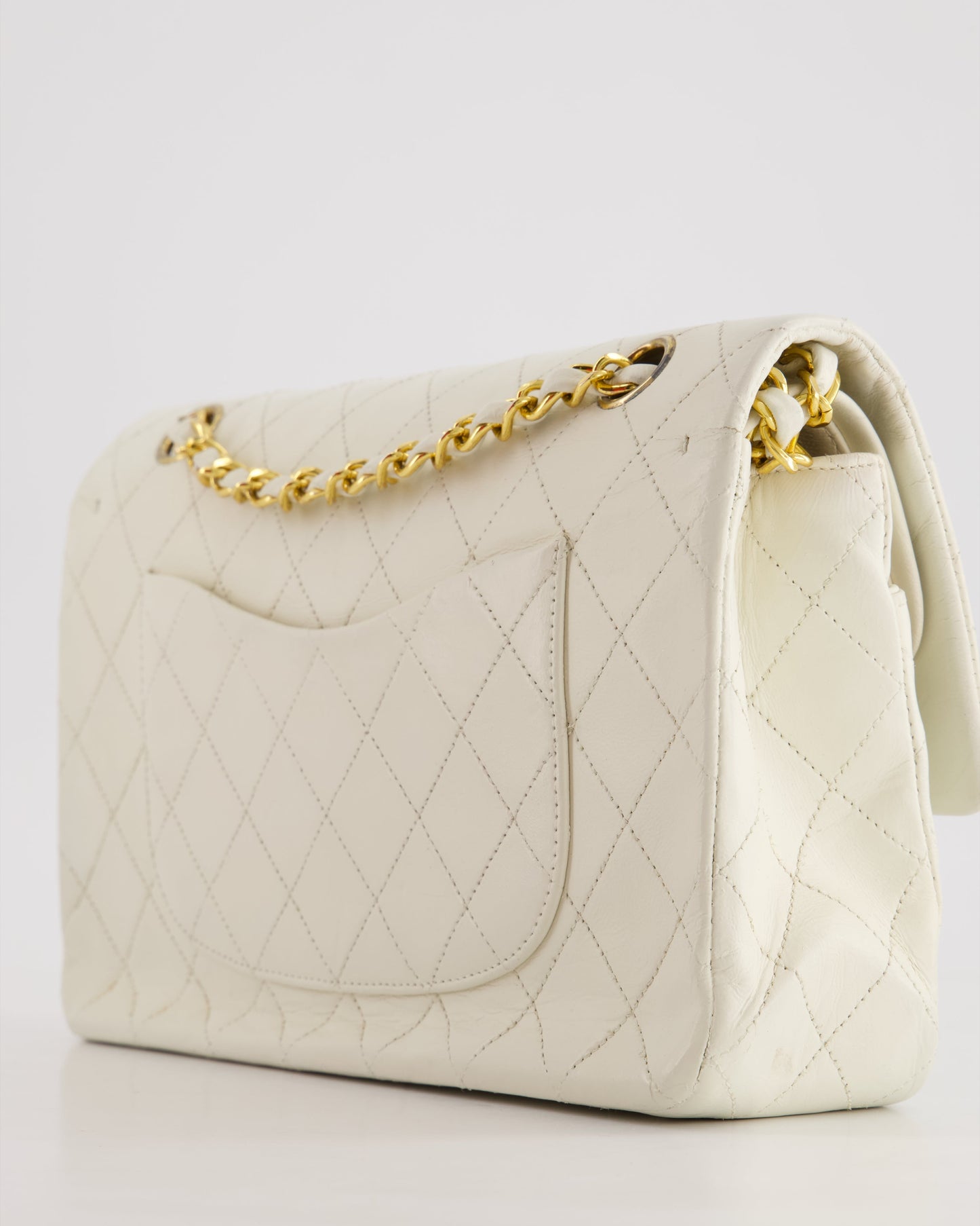 *FIRE PRICE* Chanel   White Medium Classic Double Flap Bag in Lambskin Leather with 24K Gold Hardware