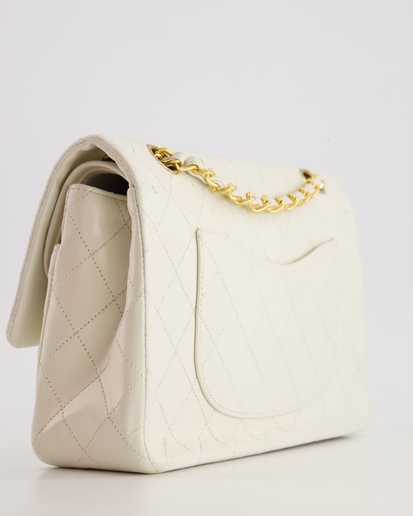 *FIRE PRICE* Chanel   White Medium Classic Double Flap Bag in Lambskin Leather with 24K Gold Hardware