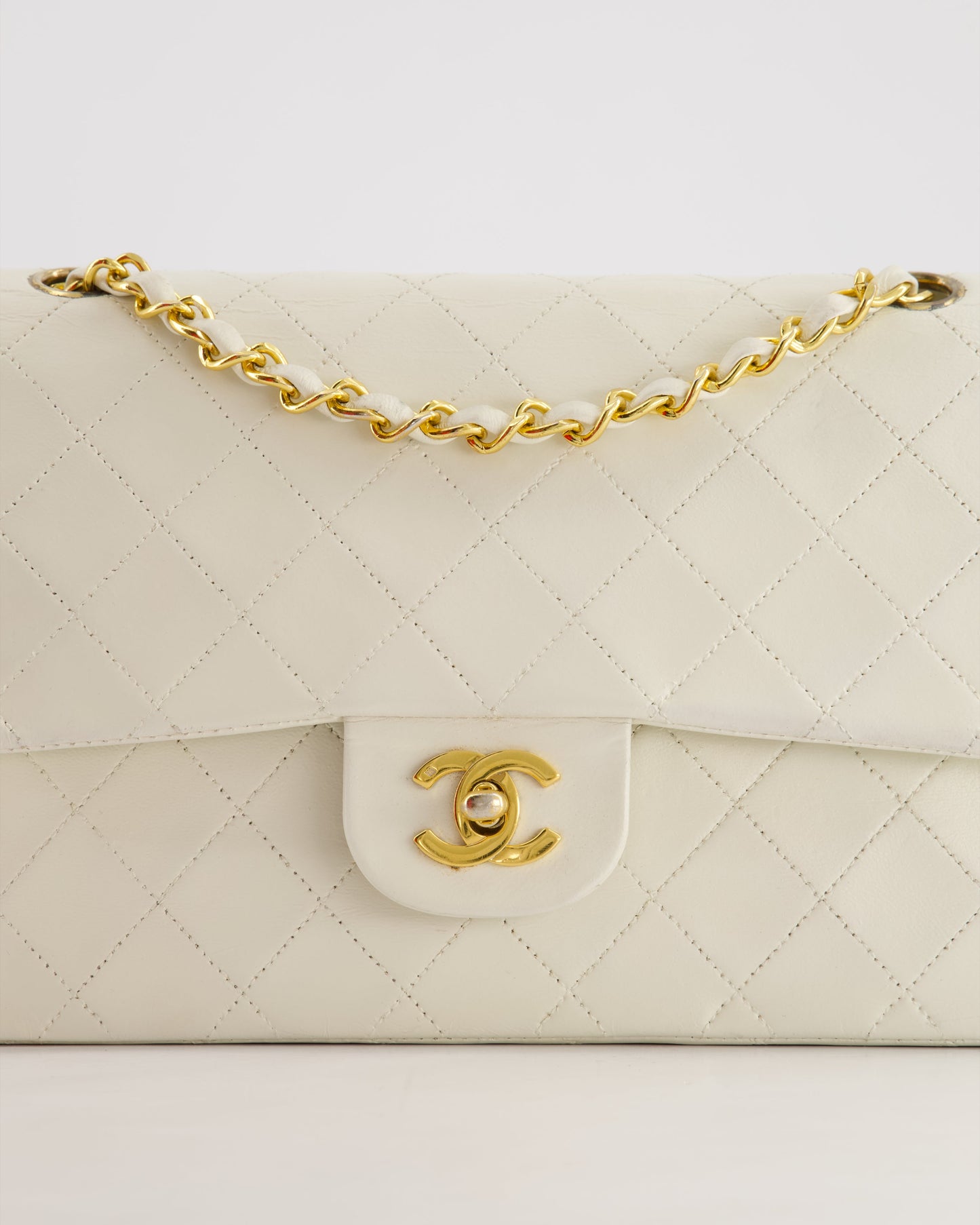 *FIRE PRICE* Chanel   White Medium Classic Double Flap Bag in Lambskin Leather with 24K Gold Hardware