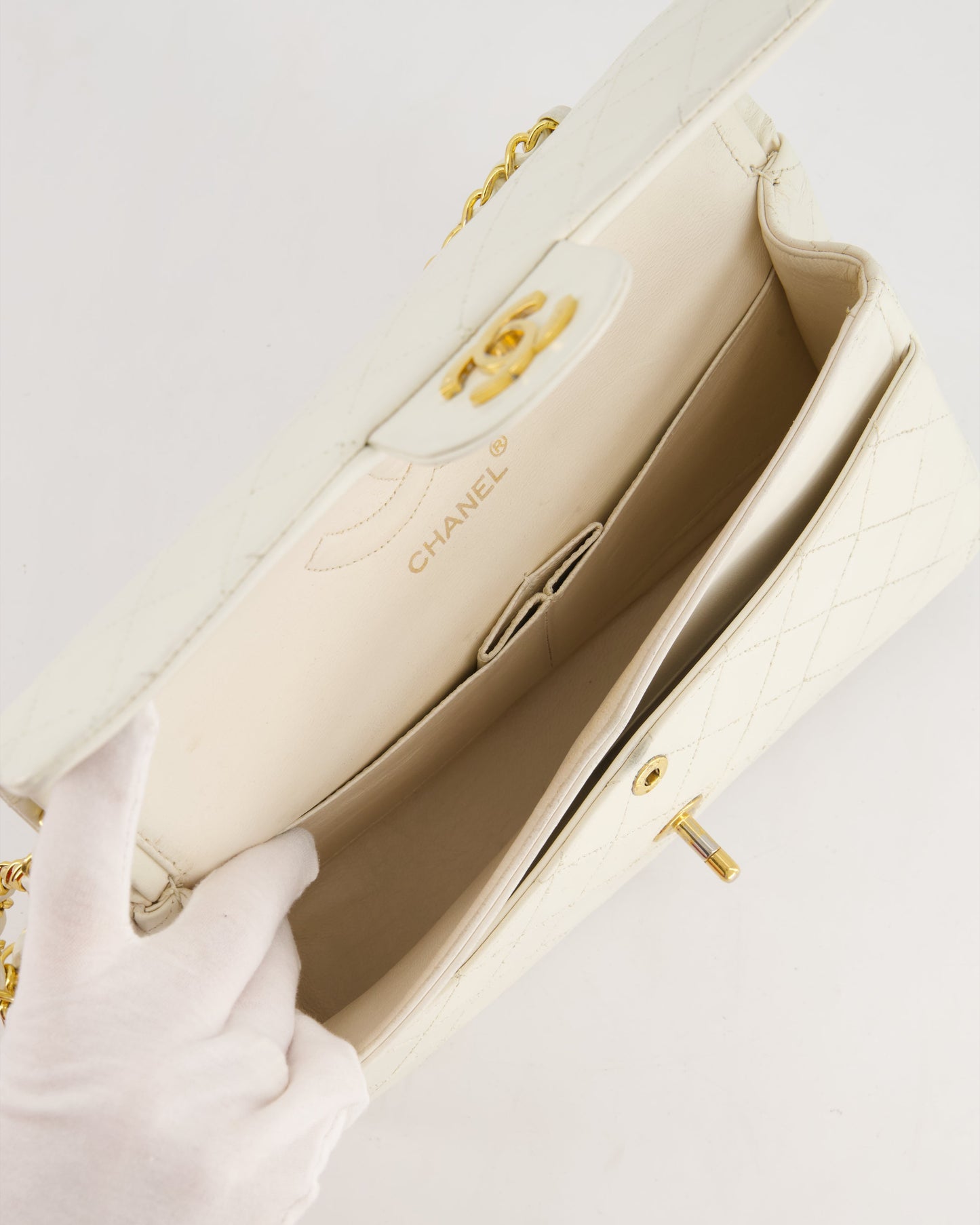 *FIRE PRICE* Chanel   White Medium Classic Double Flap Bag in Lambskin Leather with 24K Gold Hardware