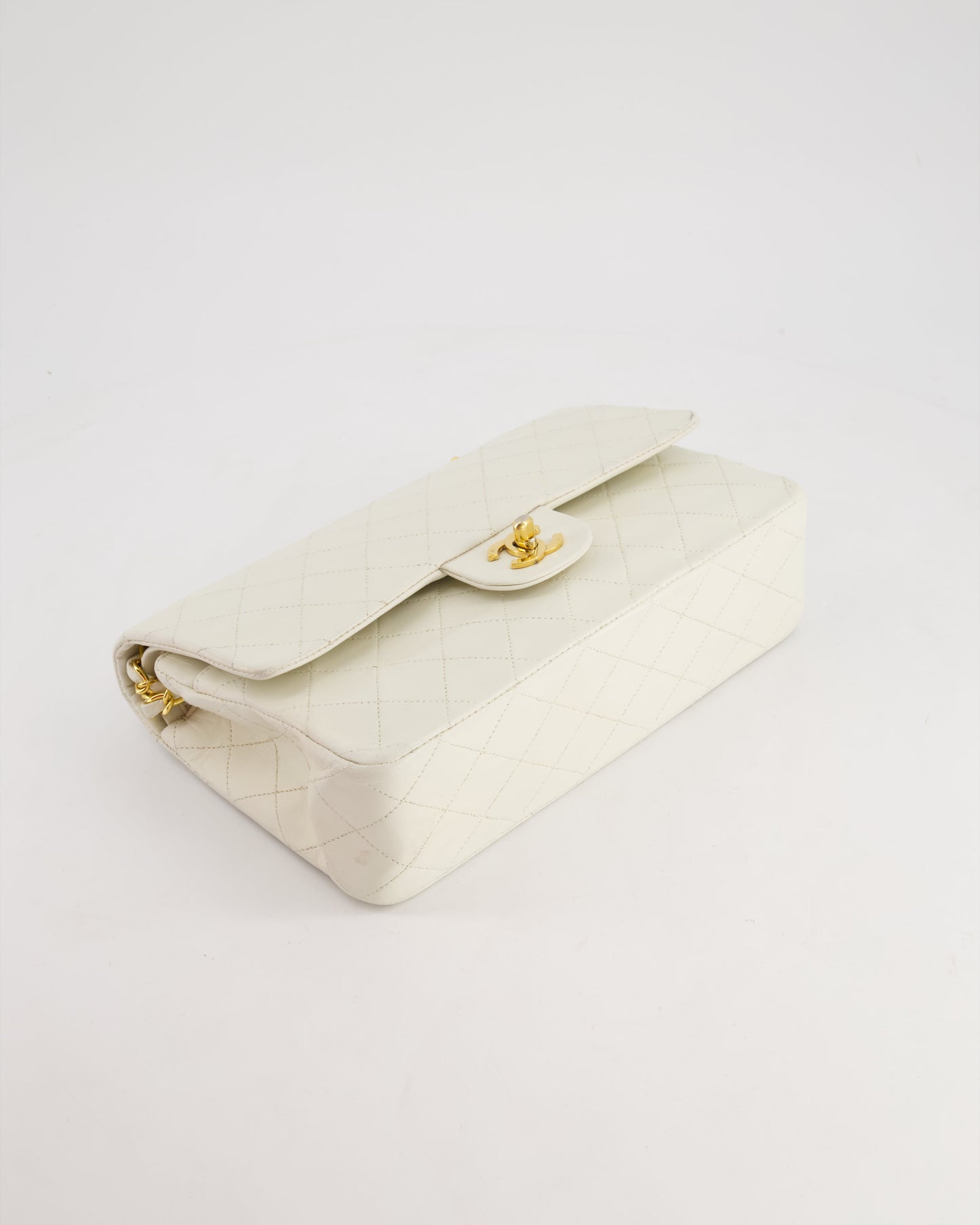 *FIRE PRICE* Chanel   White Medium Classic Double Flap Bag in Lambskin Leather with 24K Gold Hardware