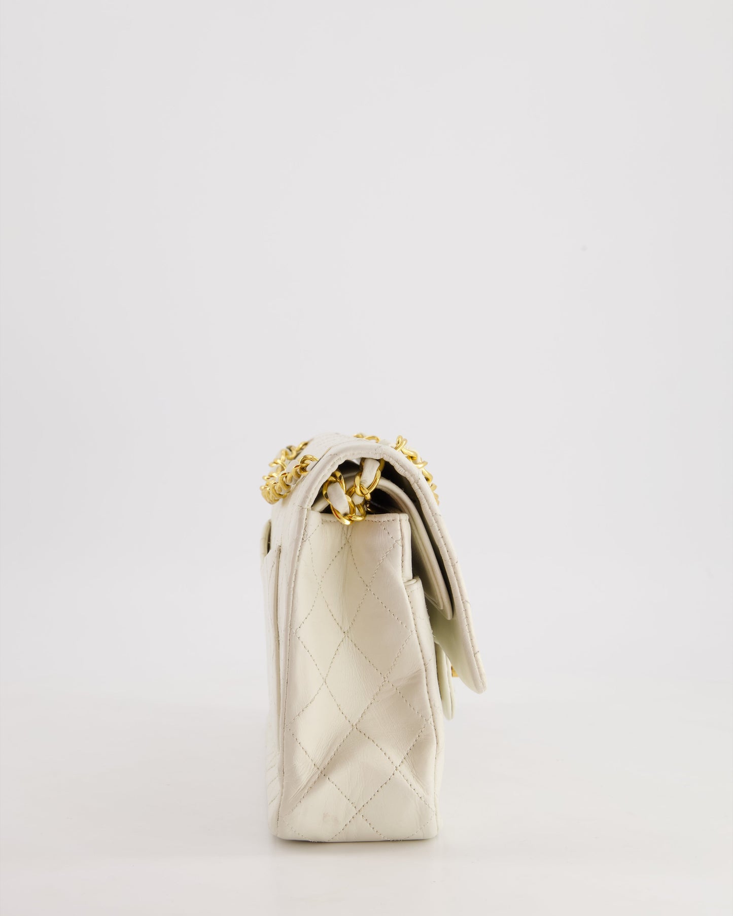 *FIRE PRICE* Chanel   White Medium Classic Double Flap Bag in Lambskin Leather with 24K Gold Hardware